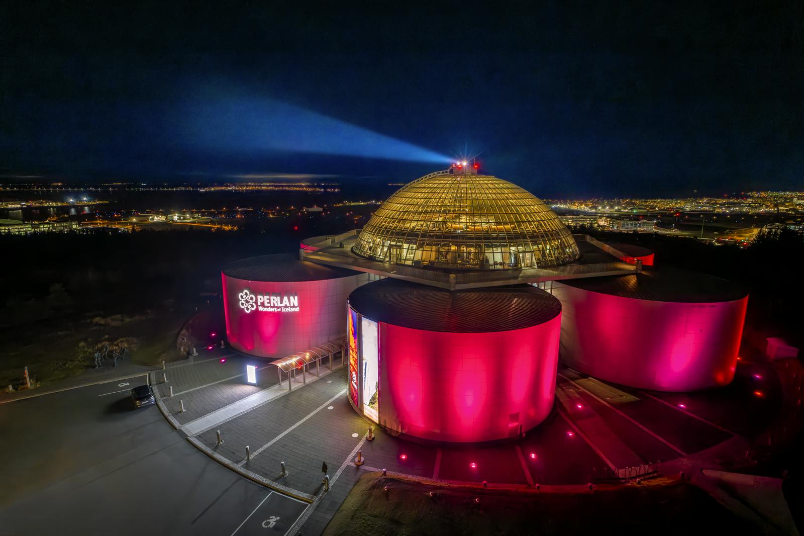 Perlan museum in the evening in February