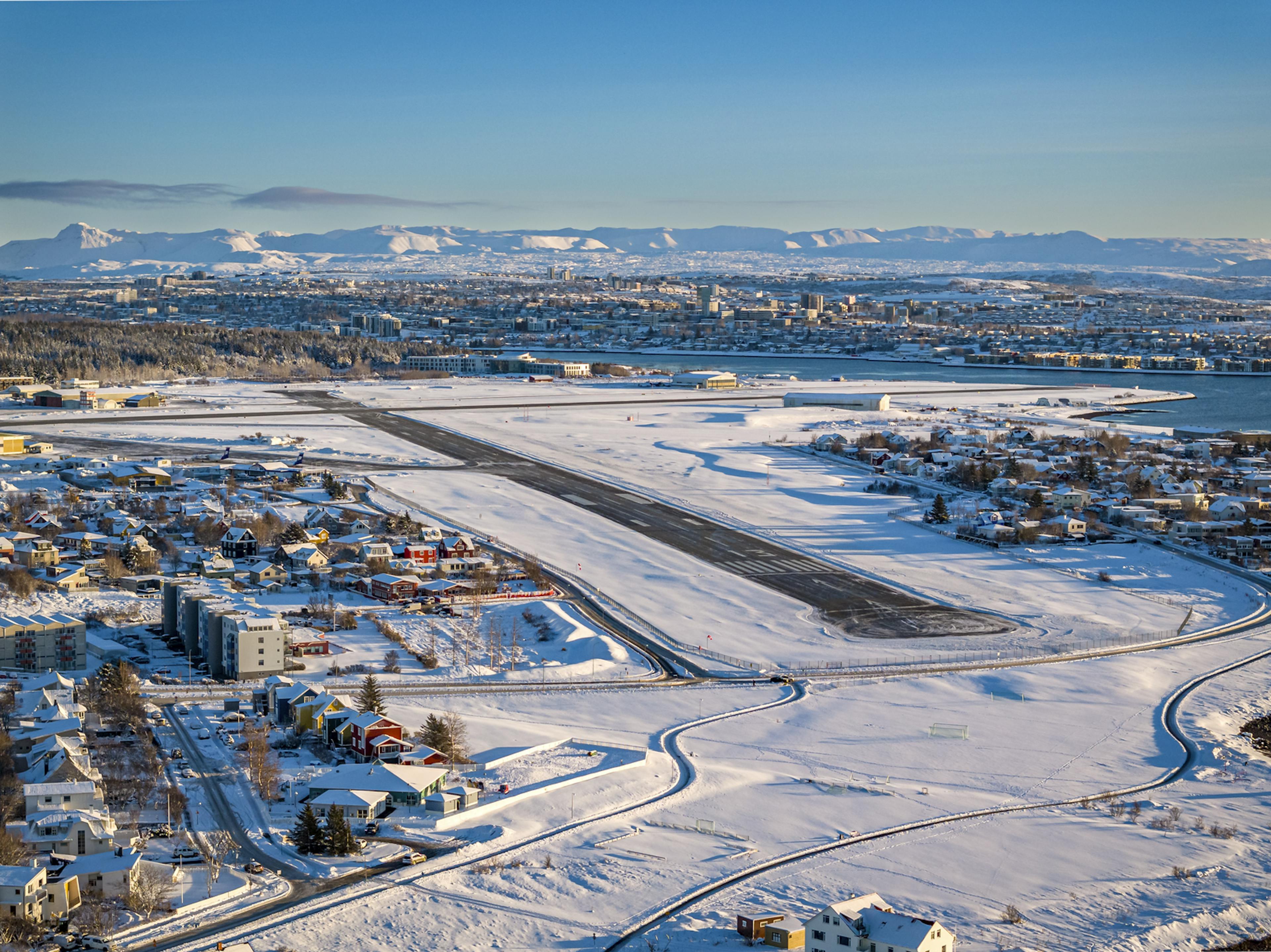 Reykjavík with Bláfjöll mountains in the background