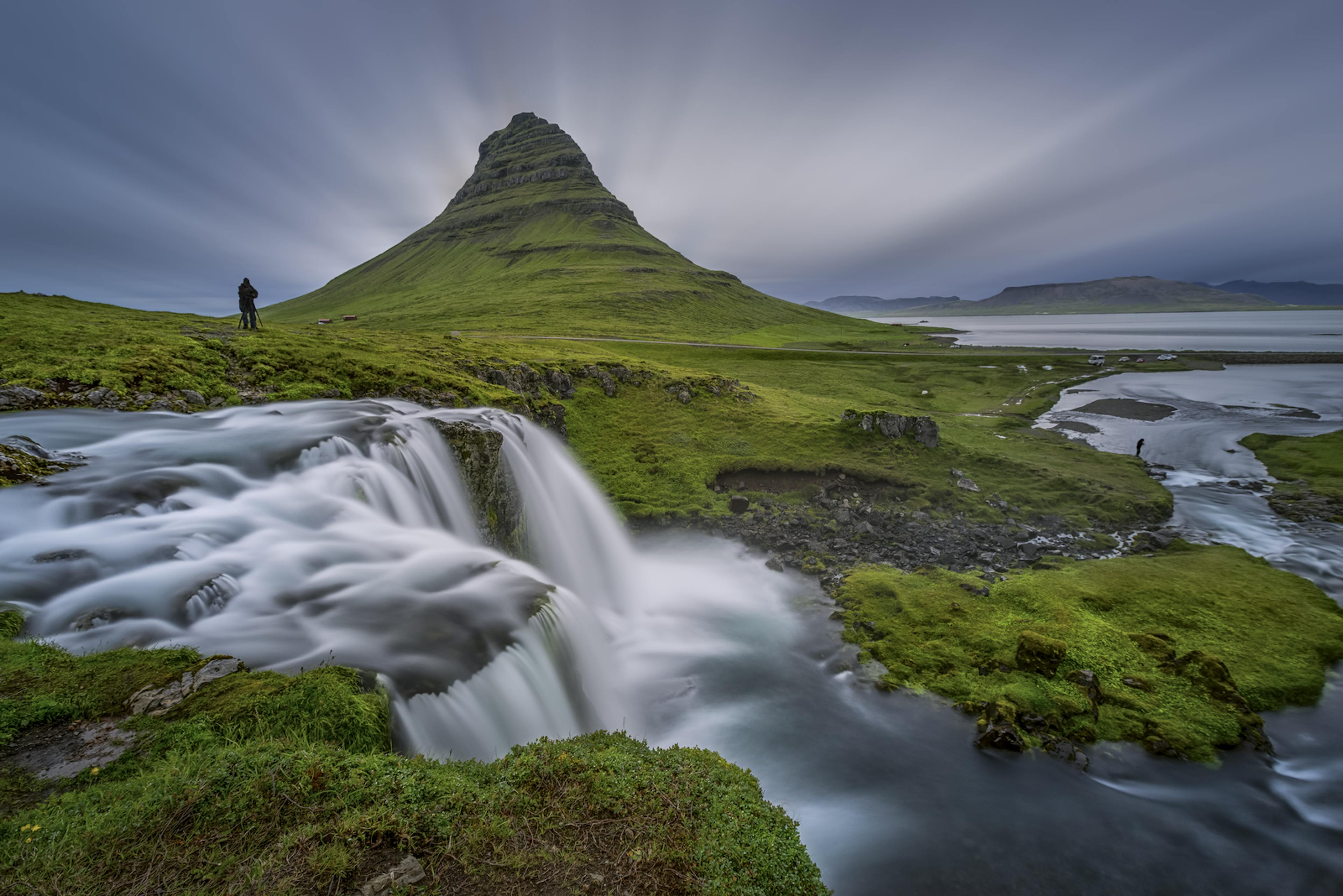 Kirkjufell mountain in the fall with greenery