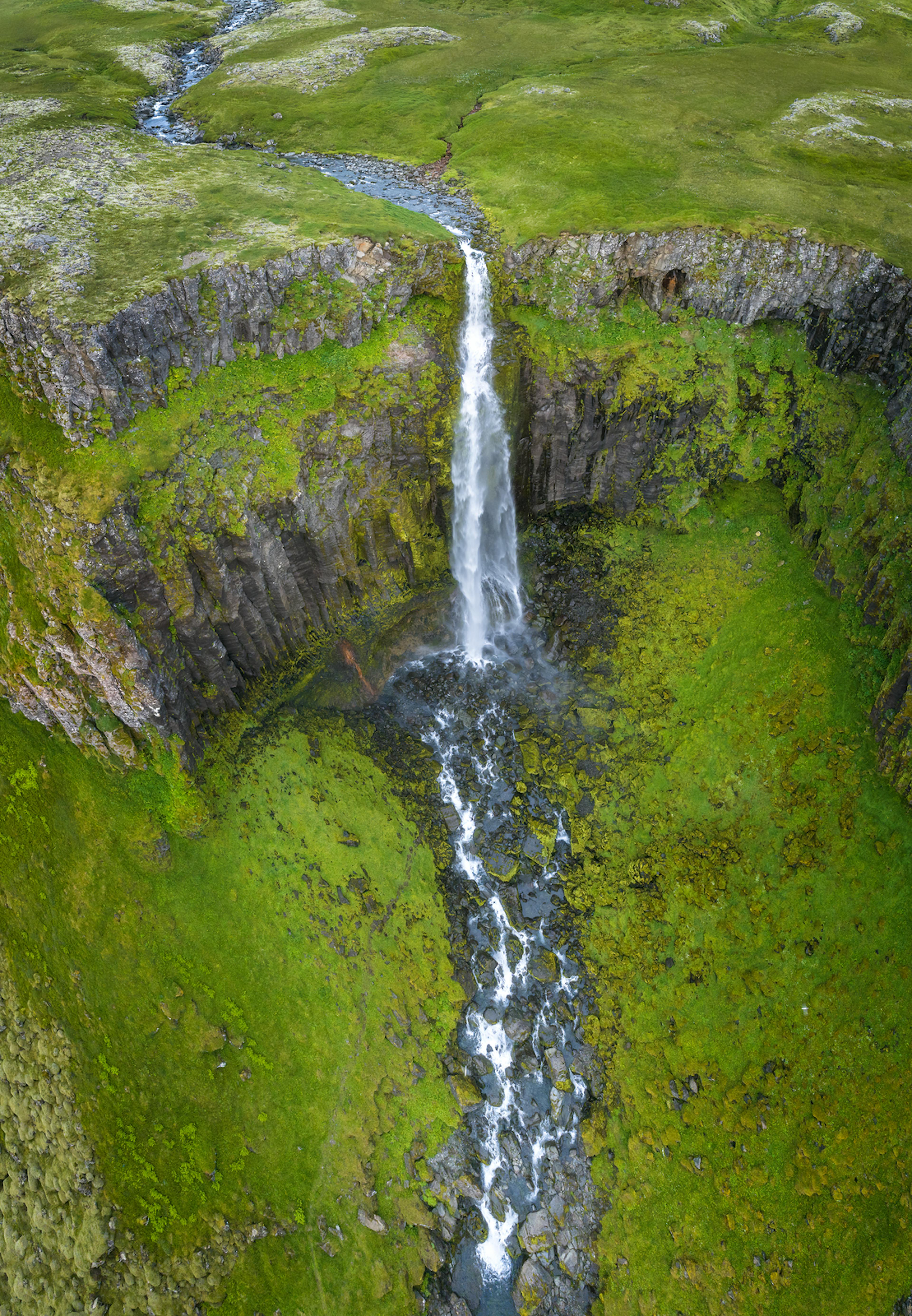 Svöðufoss waterfall from a top view