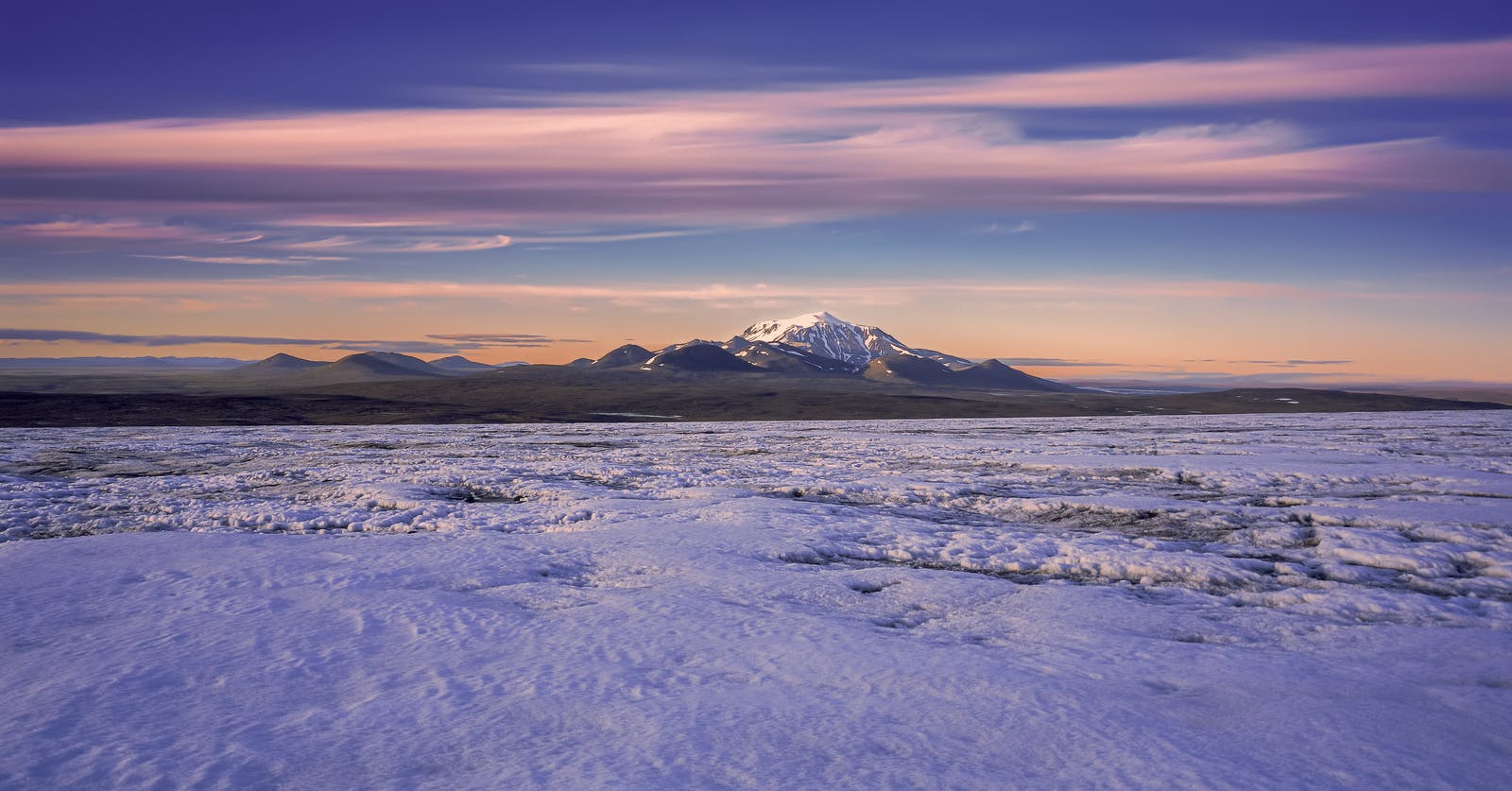 Snæfell mountain during autumn with a snow top