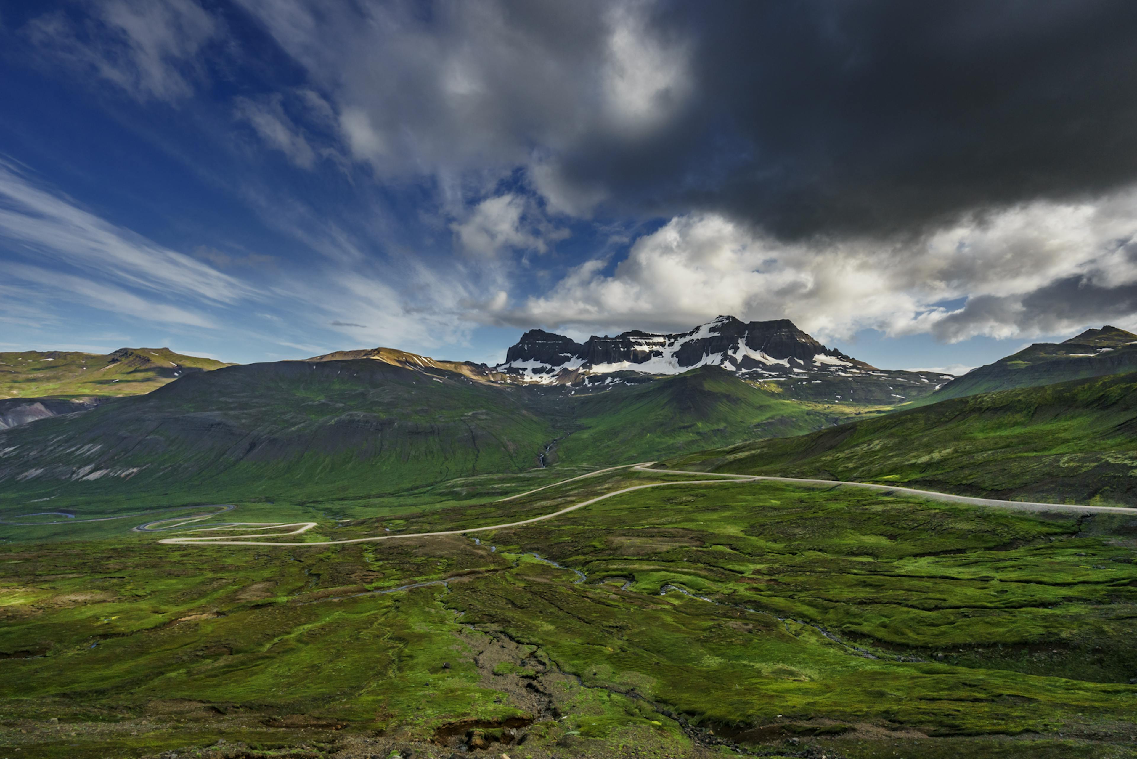 Dyrfjöll mountain range in the summer