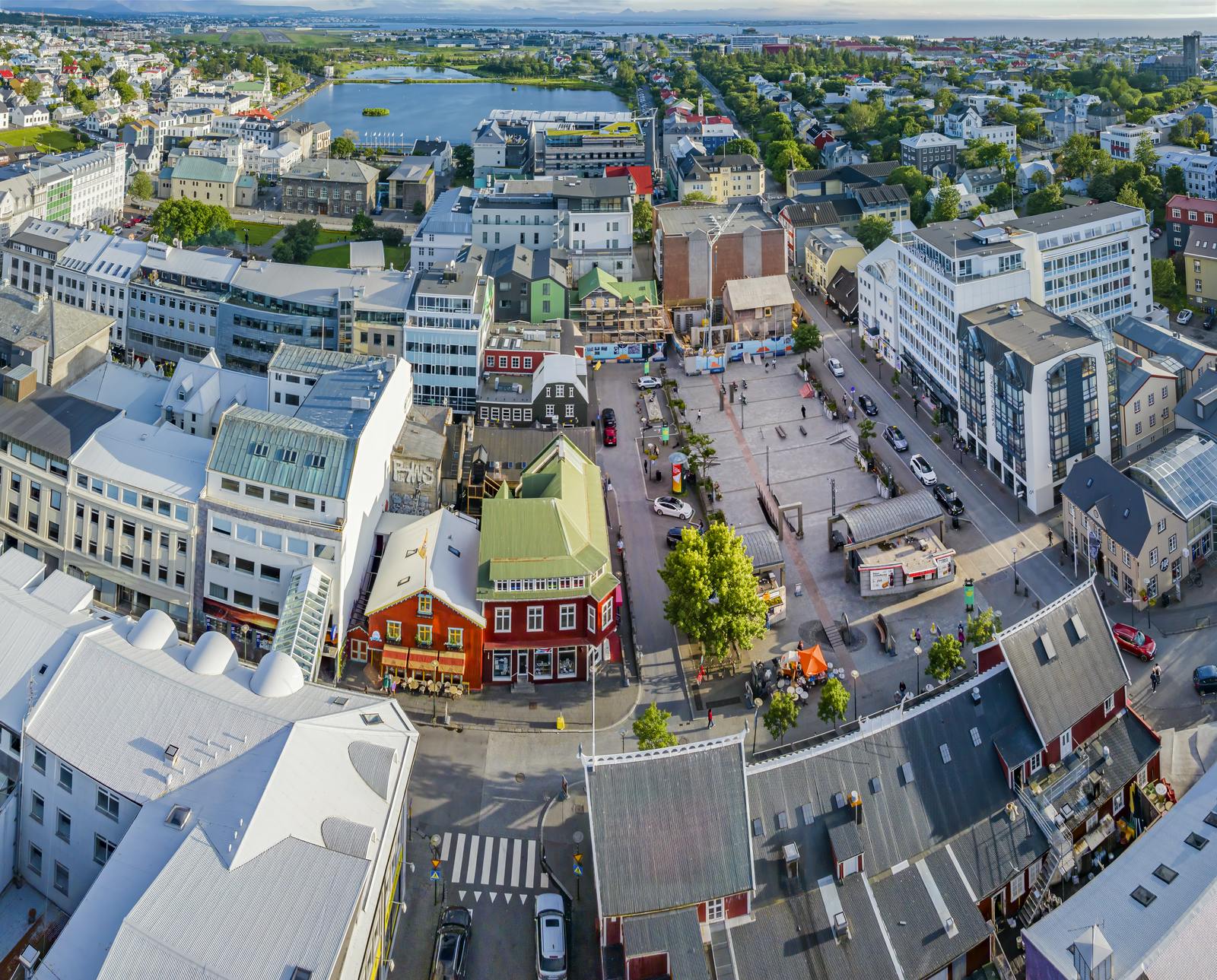 Aerial view of downtown reykjavík with older houses