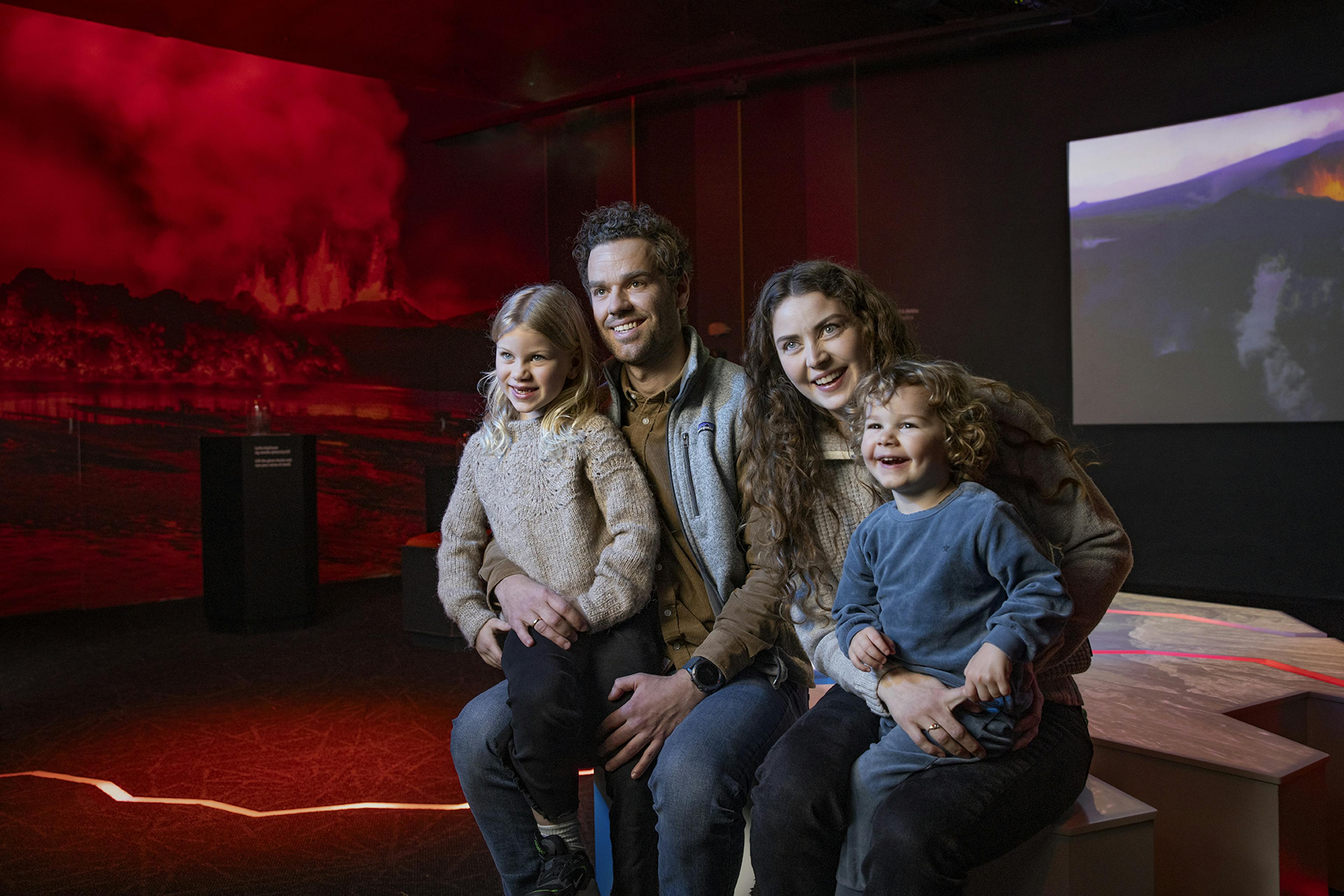 family at the volcano show at perlan reykjavik