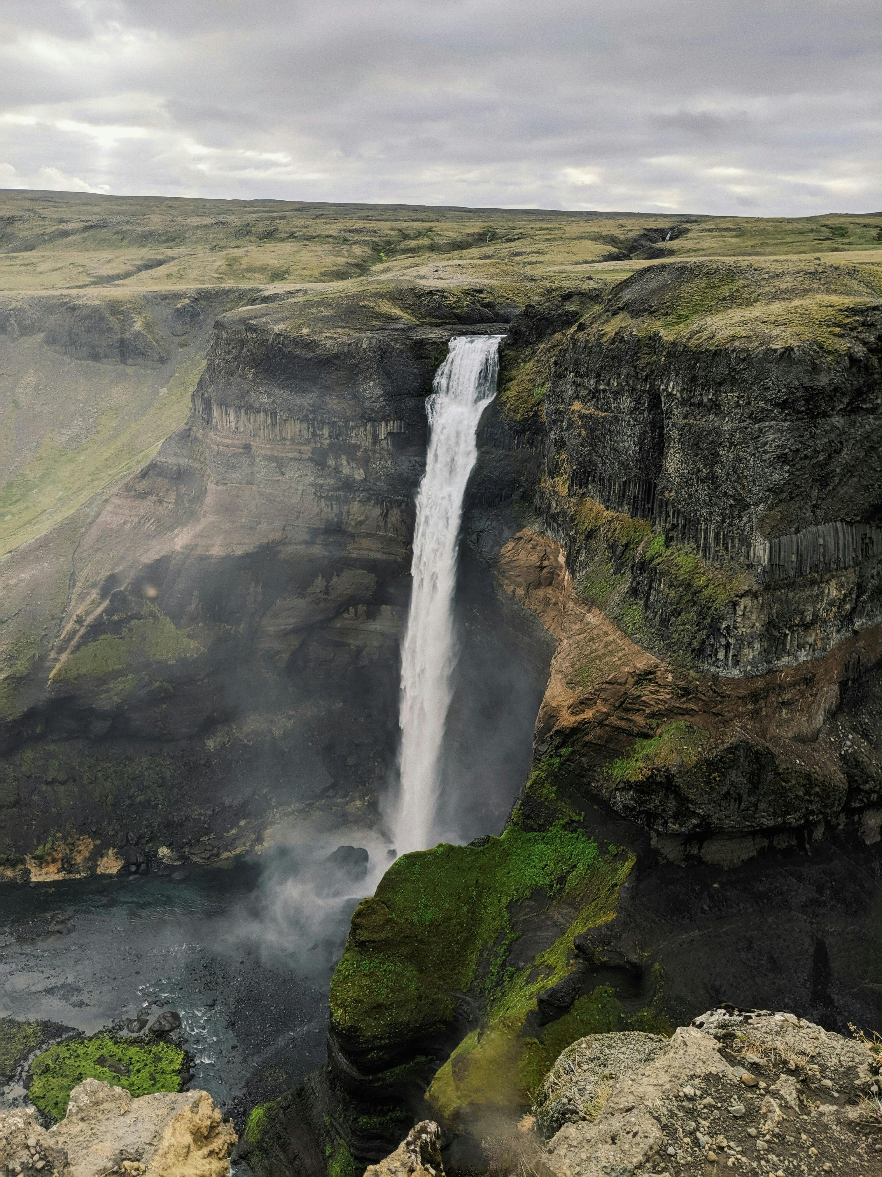 Haifoss waterfall in Iceland - Stranger things filming location on a cloudy day