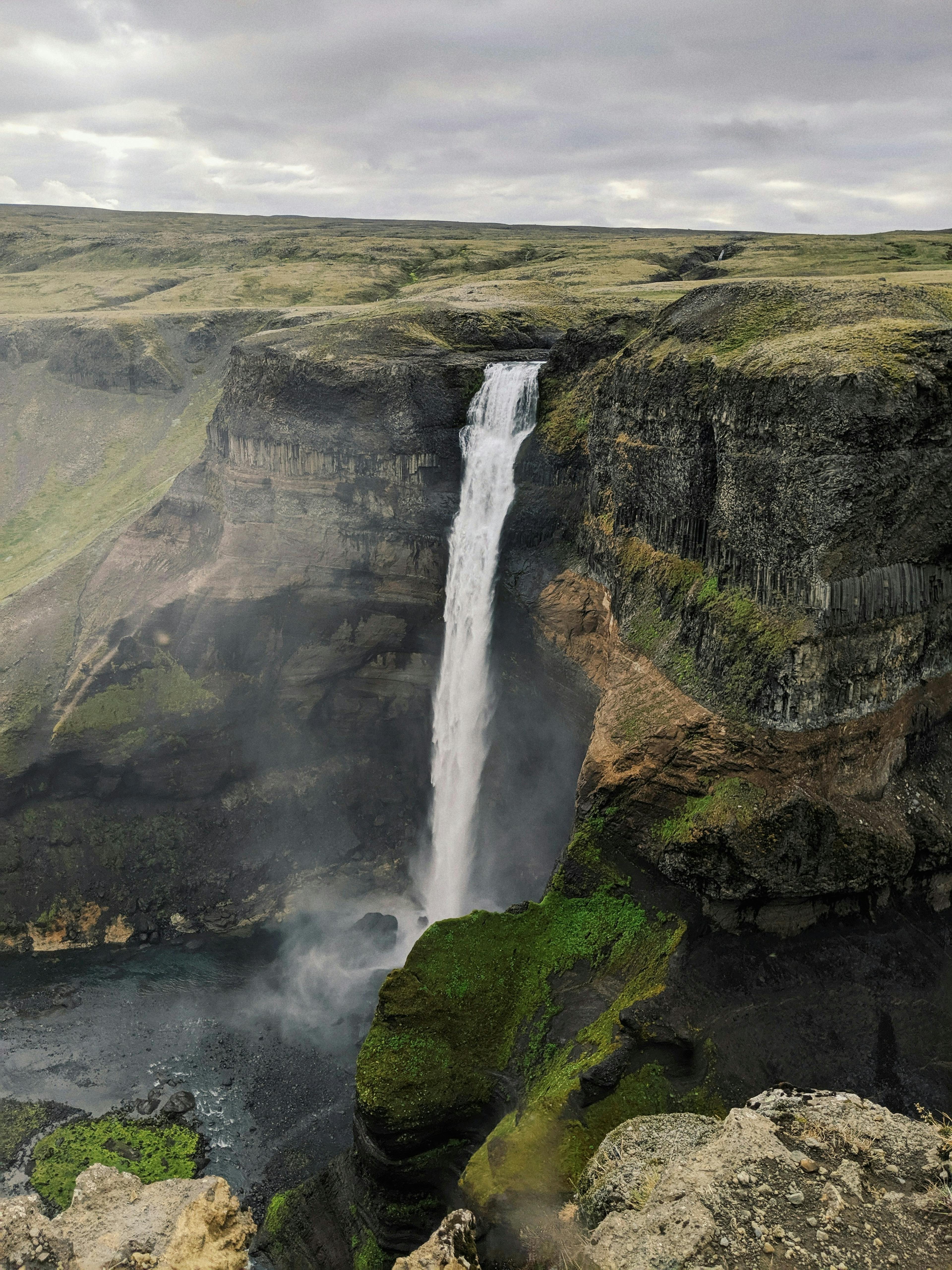 Haifoss waterfall in Iceland - Stranger things filming location on a cloudy day