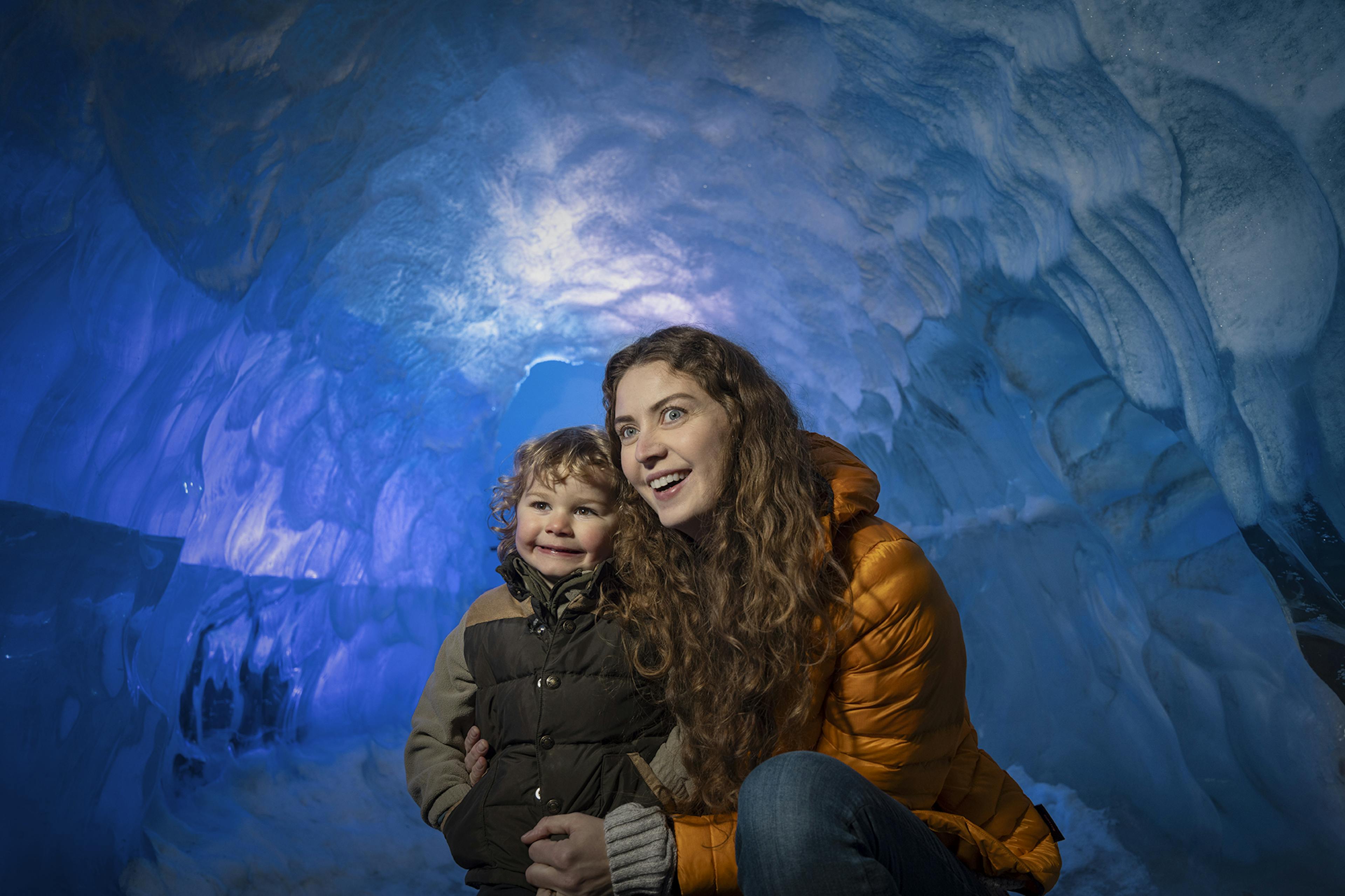mother and toddler in Reykjaviks ice cave
