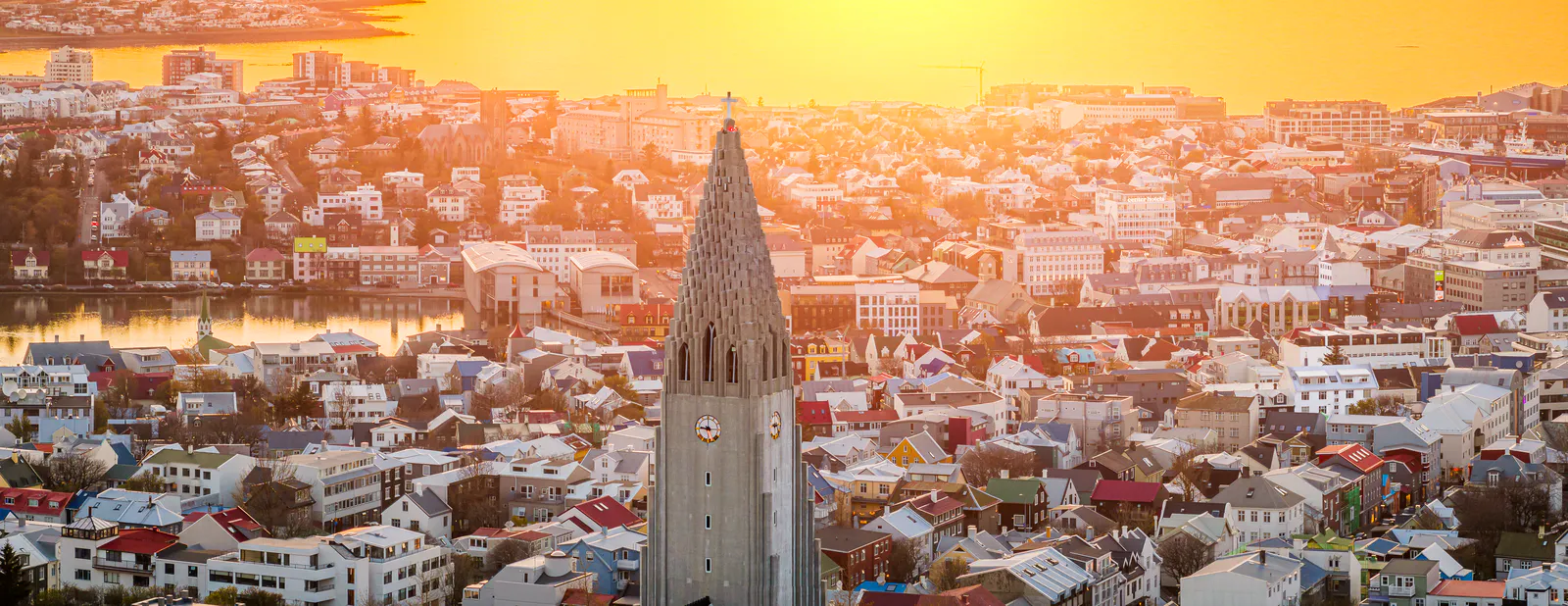 hallgrímskirkja and city view sunny