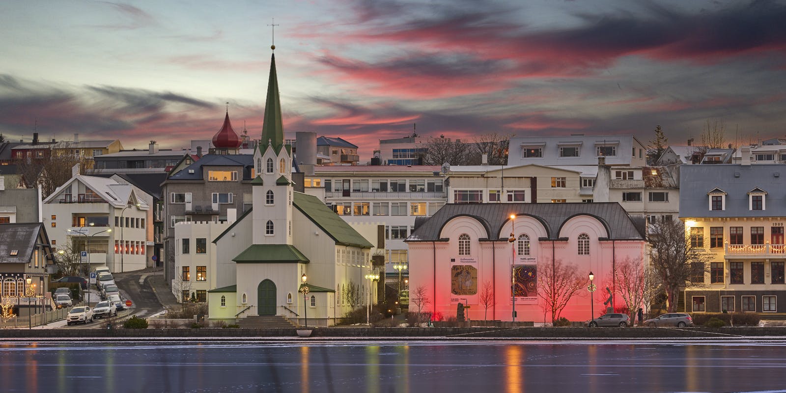 Tjörnin and Reykjavik Art Museum next to Frikirkjan