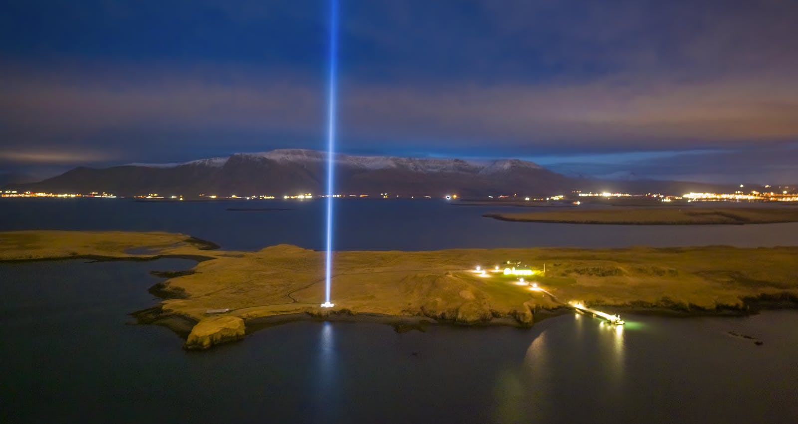 The imagine peace tower in Viðey in December