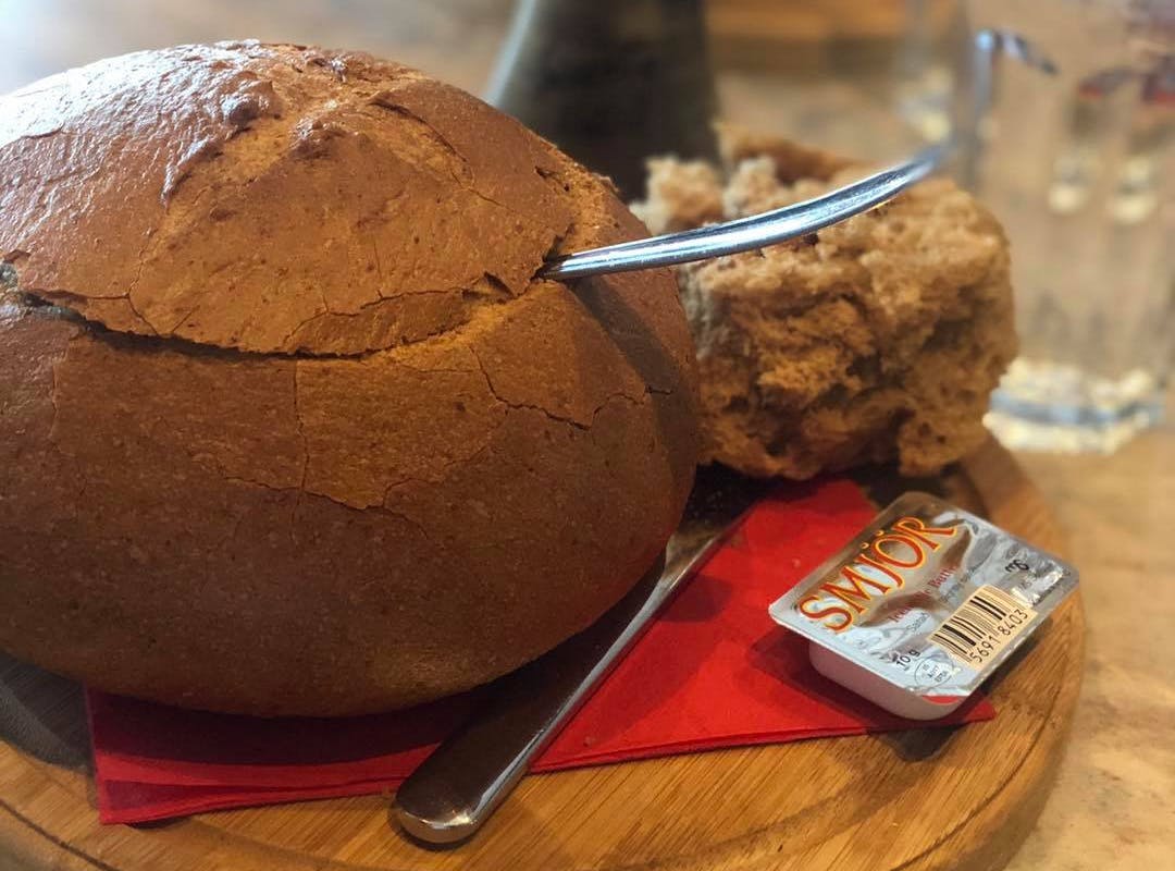 Svarta Kaffið soup in a bread bowl