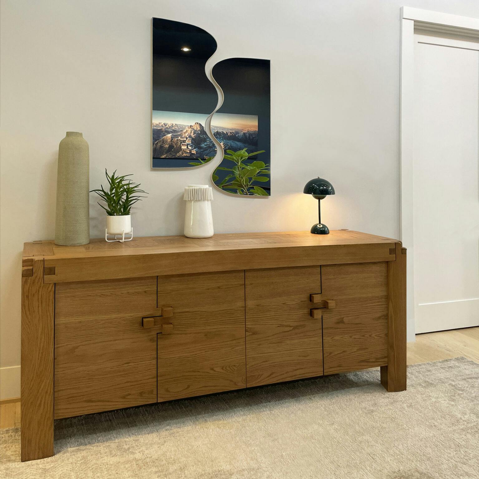 This gorgeous white oak sideboard with its Japanese joinery was perfect for this hallway.