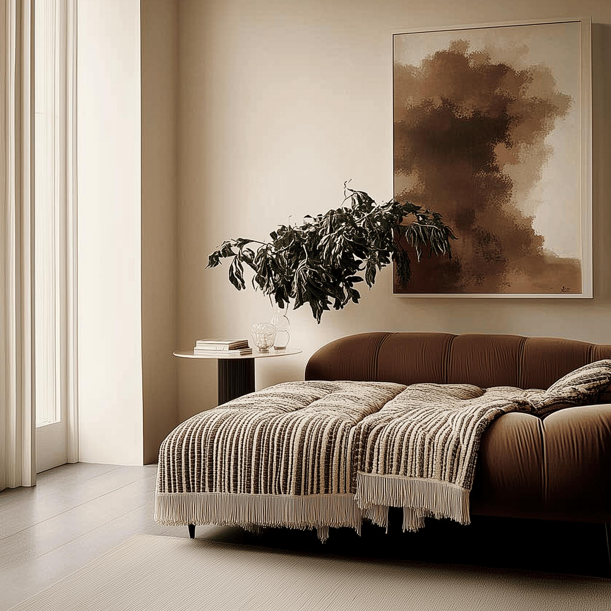 Add pops of Mocha Mousse with throw pillows on your sofas and beds to introduce the color without committing to larger pieces.