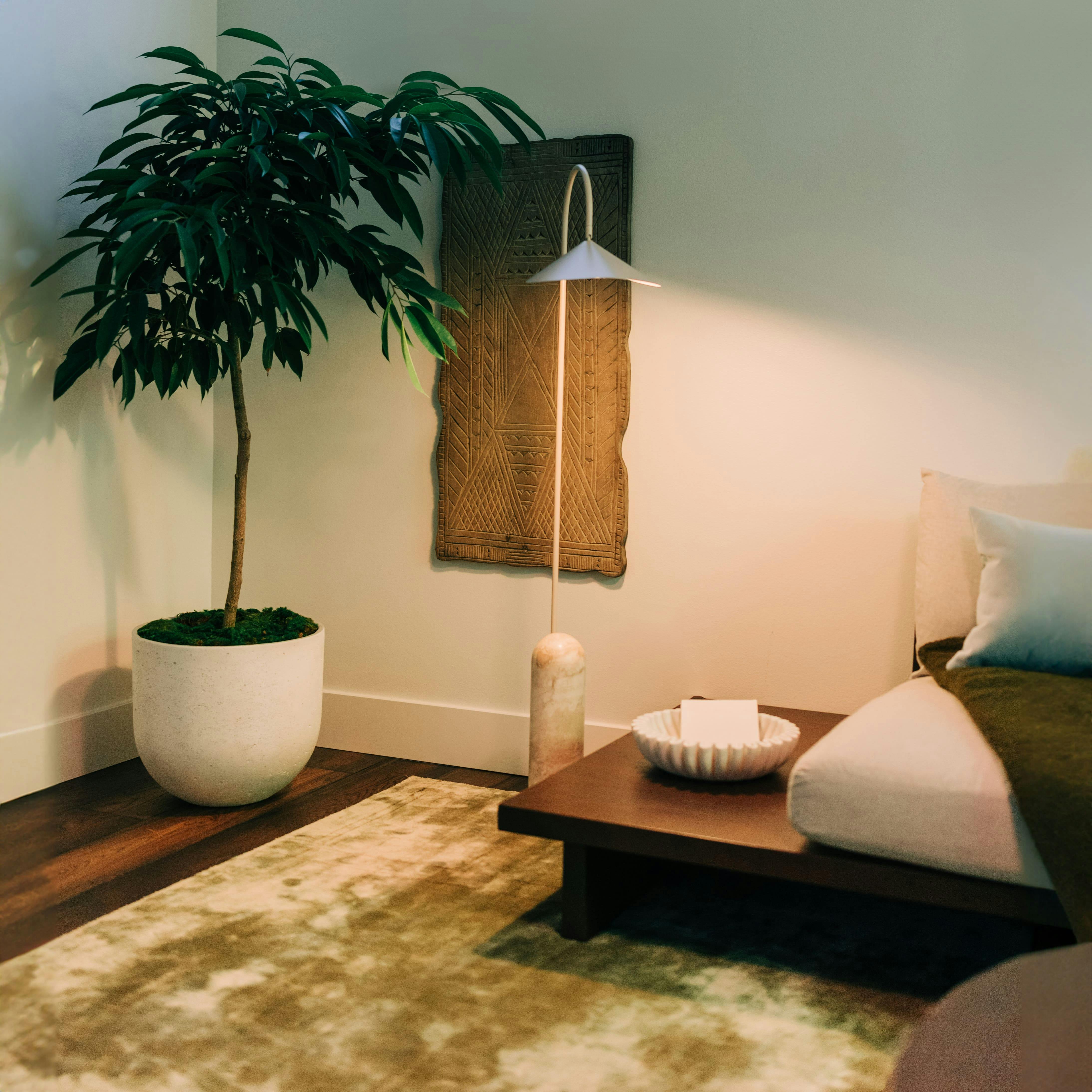 A Meditation Room designed by Persimmon Design is bathed in layers of soft greens 