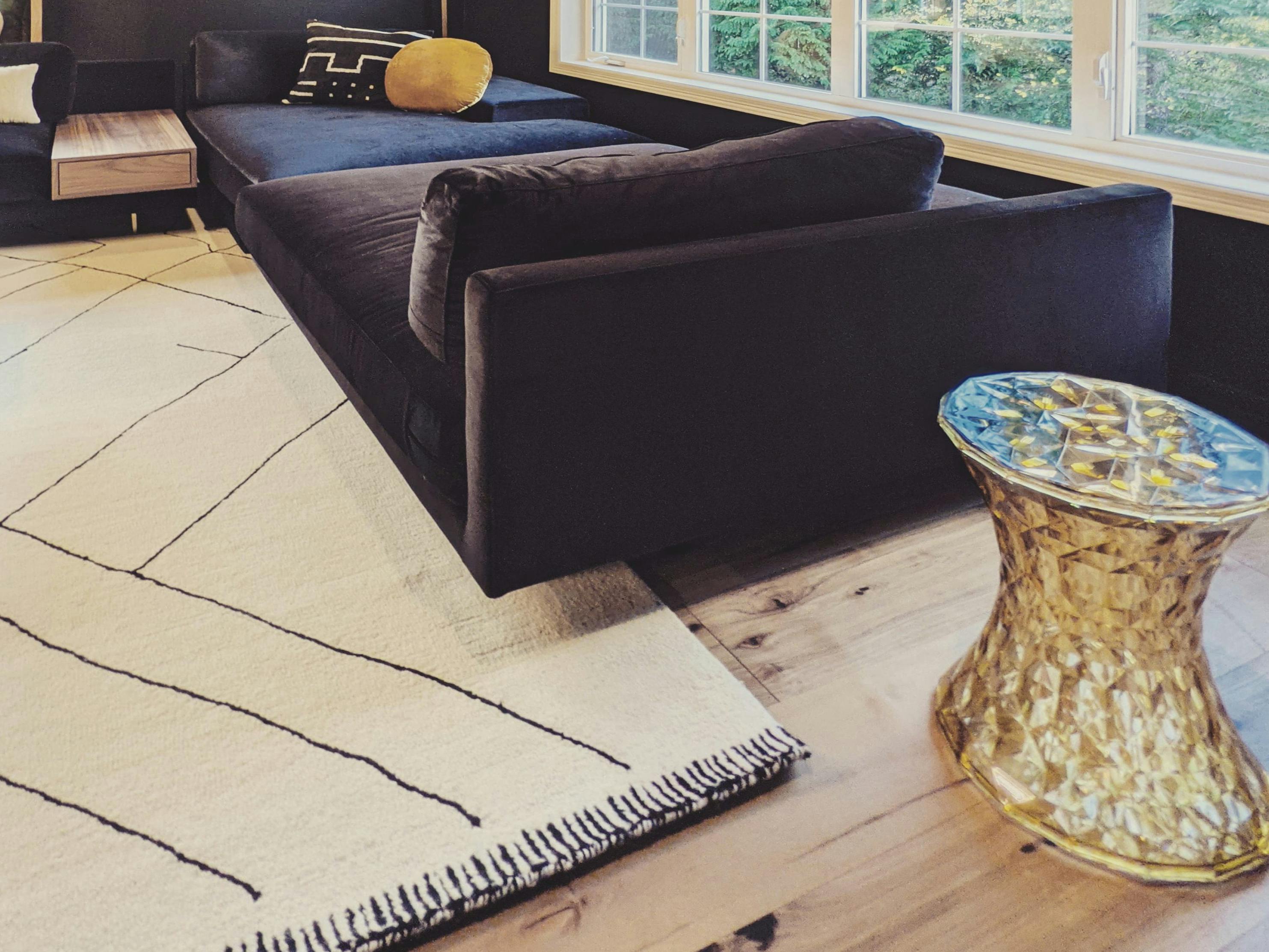 Sumptuous velvet and wool contrast with a scintillating side table - Design by Persimmon Design