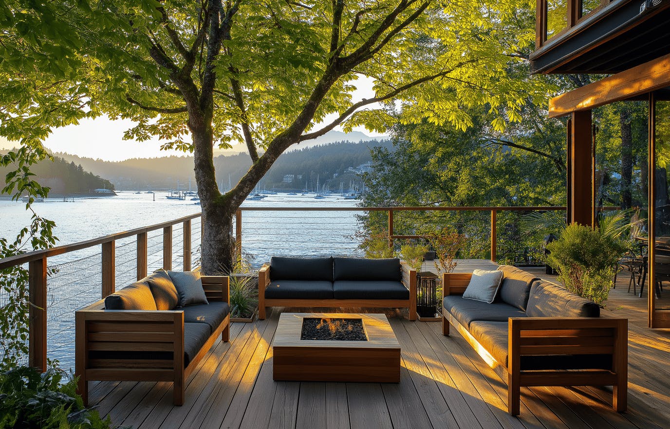 waterfront wooden deck in Medina WA