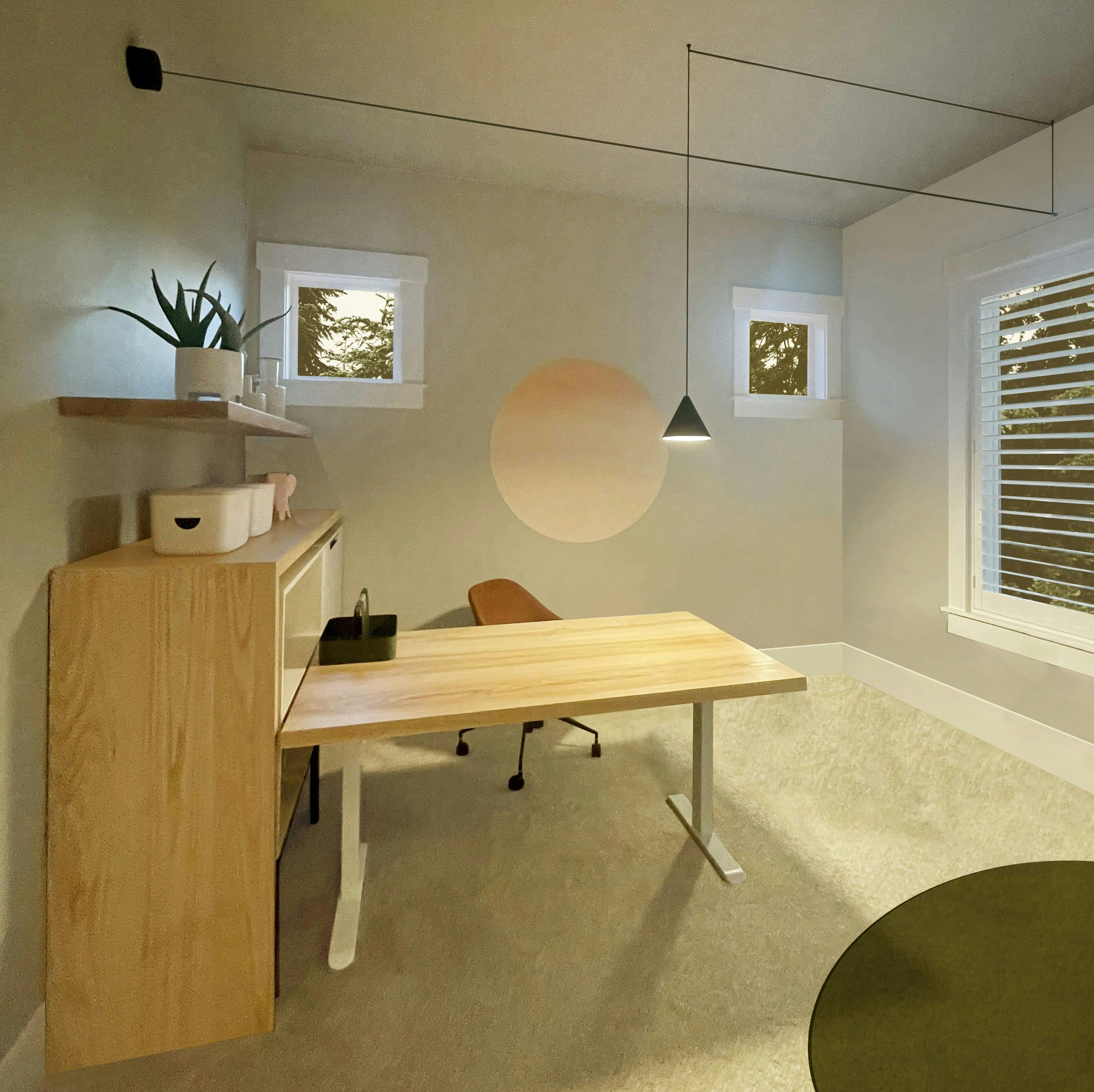 Grounded in desert tones and soft geometry, this home office designed by Persimmon Design channels quiet energy and focused intention through light, clarity, and calm. 