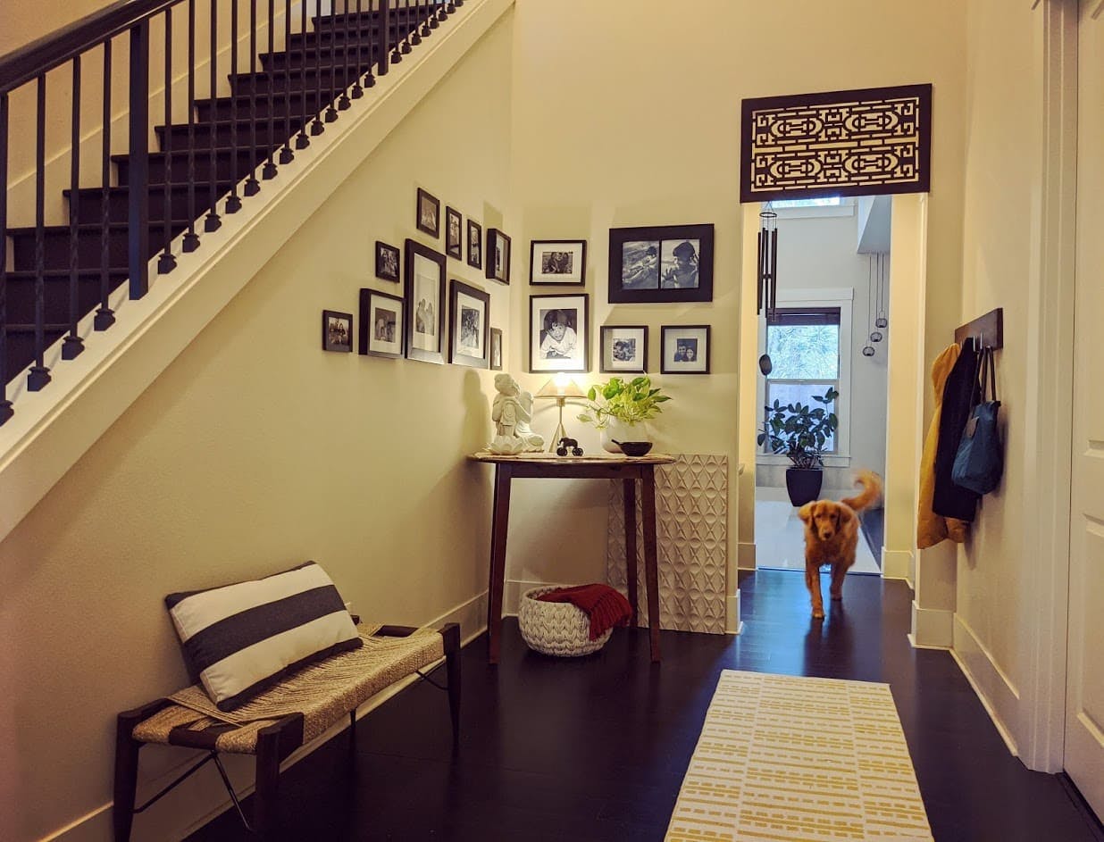 In this dog friendly home by Persimmon Design, Hubble loves that the engineered bamboo flooring can withstand his zoomies!