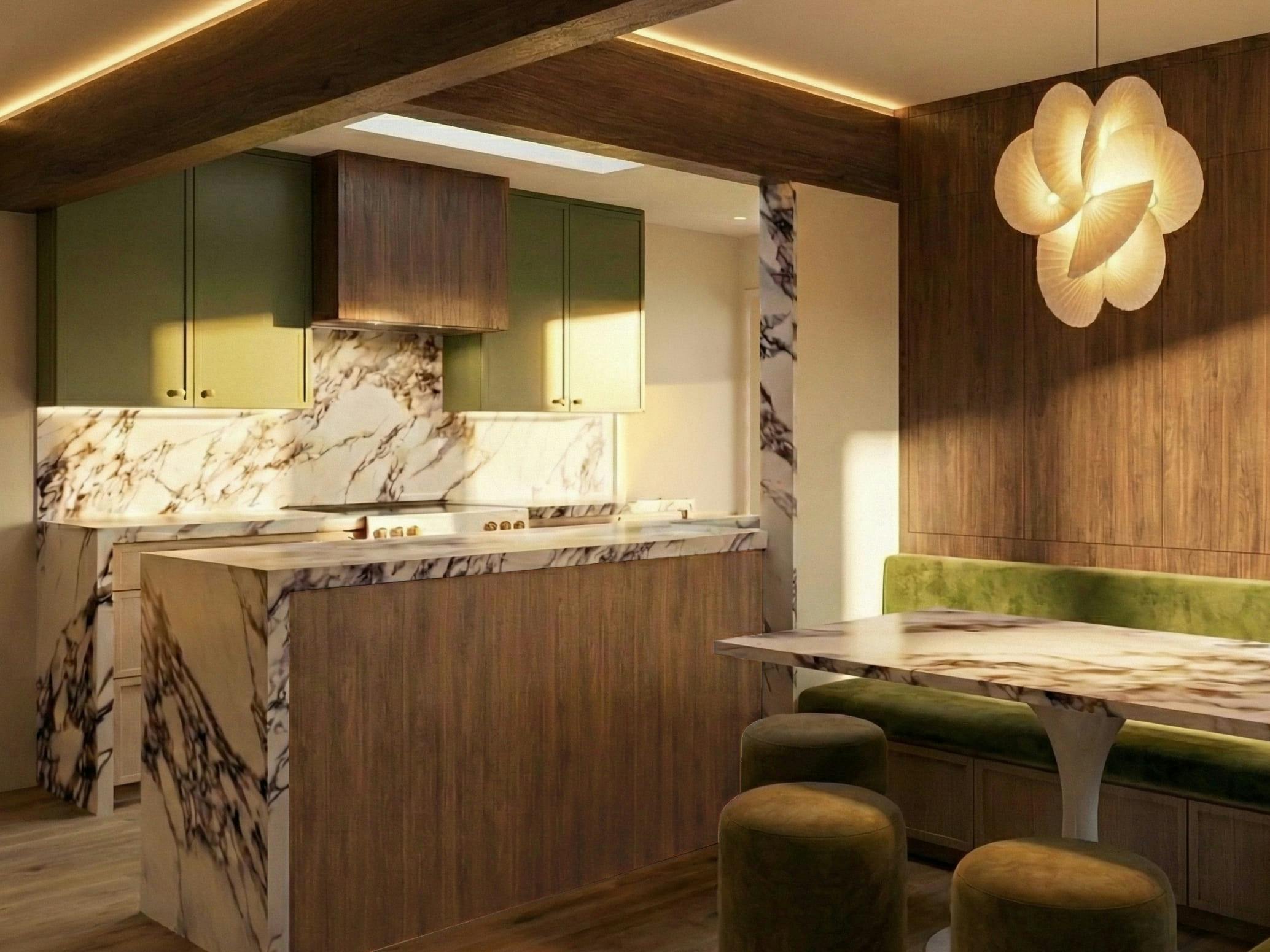 At our first walkthrough, it was clear the kitchen was short on storage. In response, we integrated additional cabinetry behind the breakfast nook banquette—tucking away essentials without adding visual clutter.