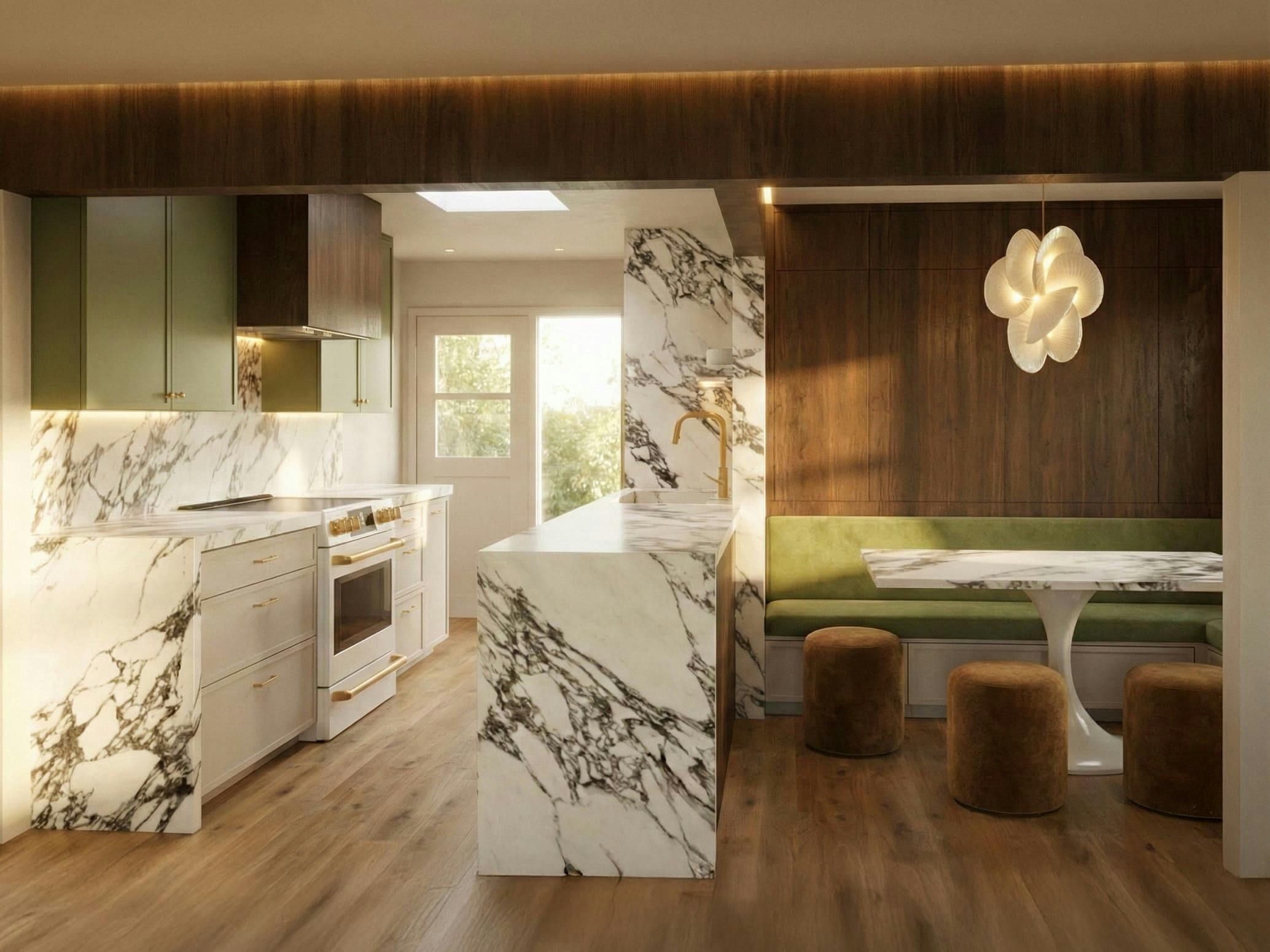 The observations made on the first visit informed the redesign of this new kitchen inspired by an early morning hike in the Pacific Northwest. 