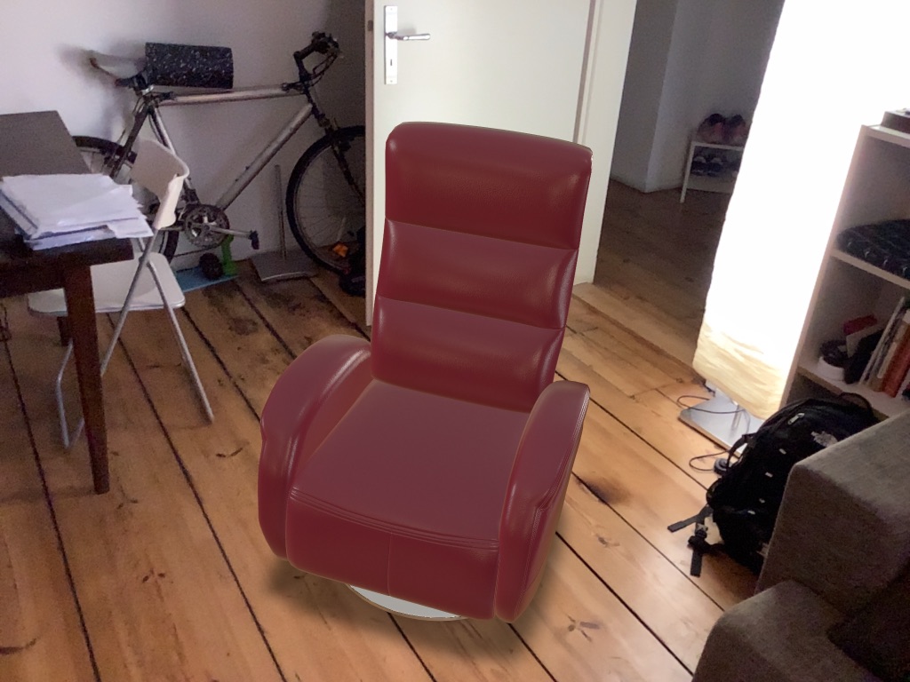 A 3D model of a chair positioned in Augmented Reality