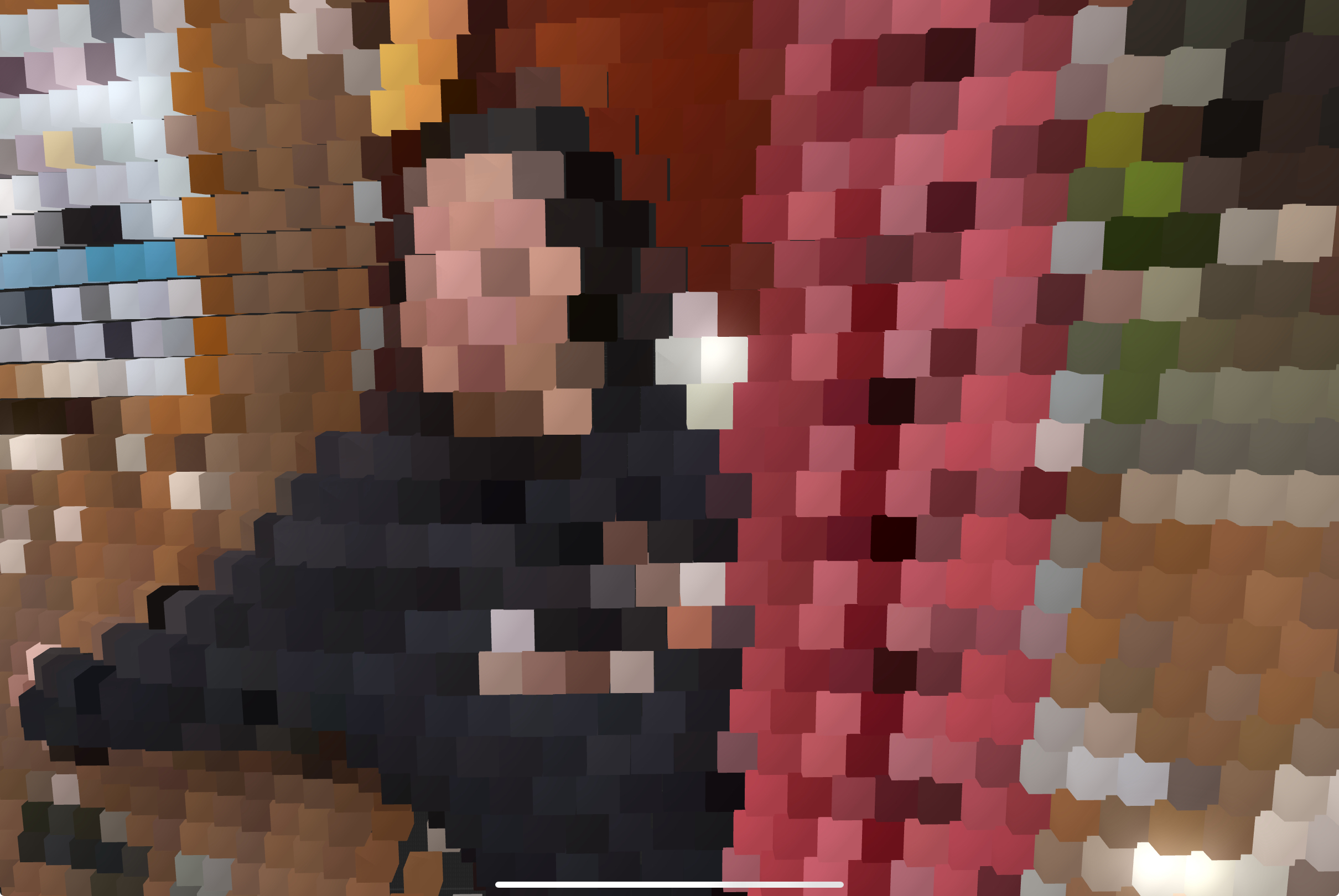 Point Cloud rendering of a woman in a photo booth.