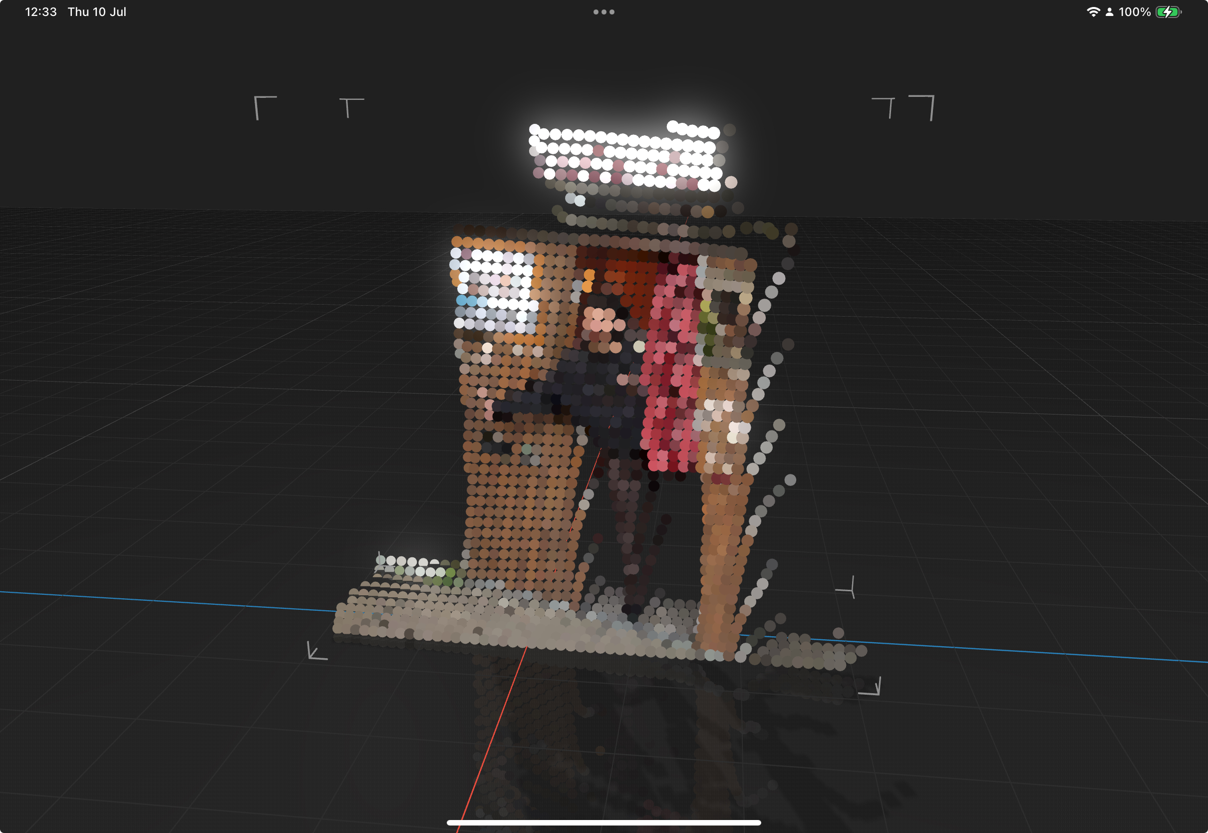 Point Cloud rendering of a woman in a photo booth.