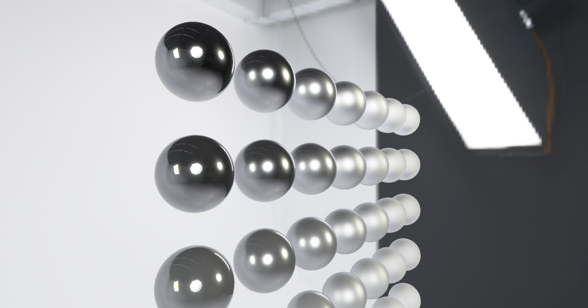 Screenshots of rendered spheres demonstrating roughness and metallic parameters in Physically Based Rendering