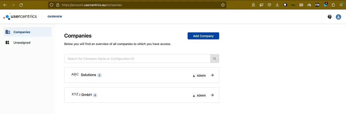 1. Usercentrics companies page