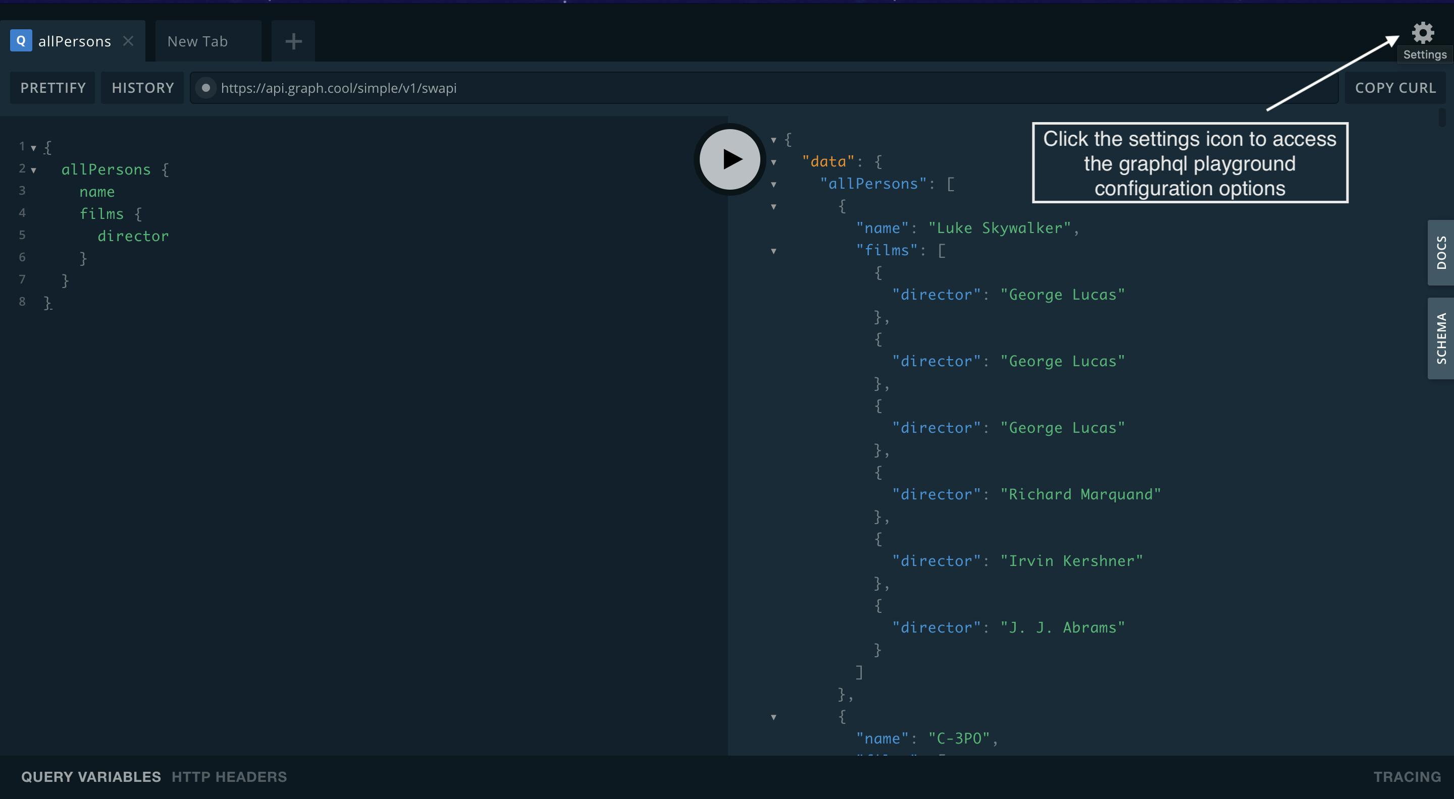 graphql playground settings icon