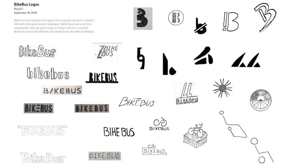 First set of hand-drawn logo sketches