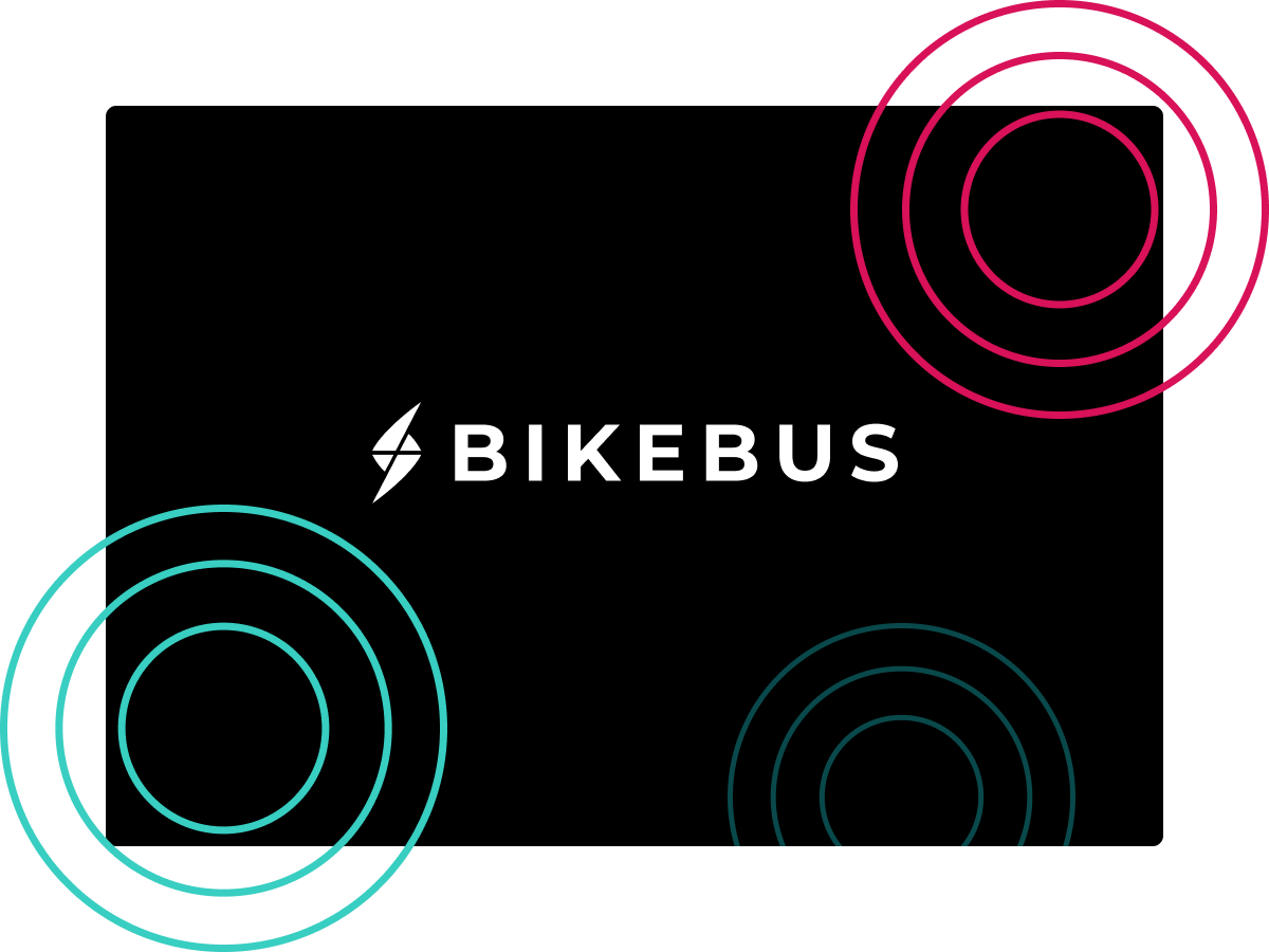 Circles on a black background with the Bikebus logo