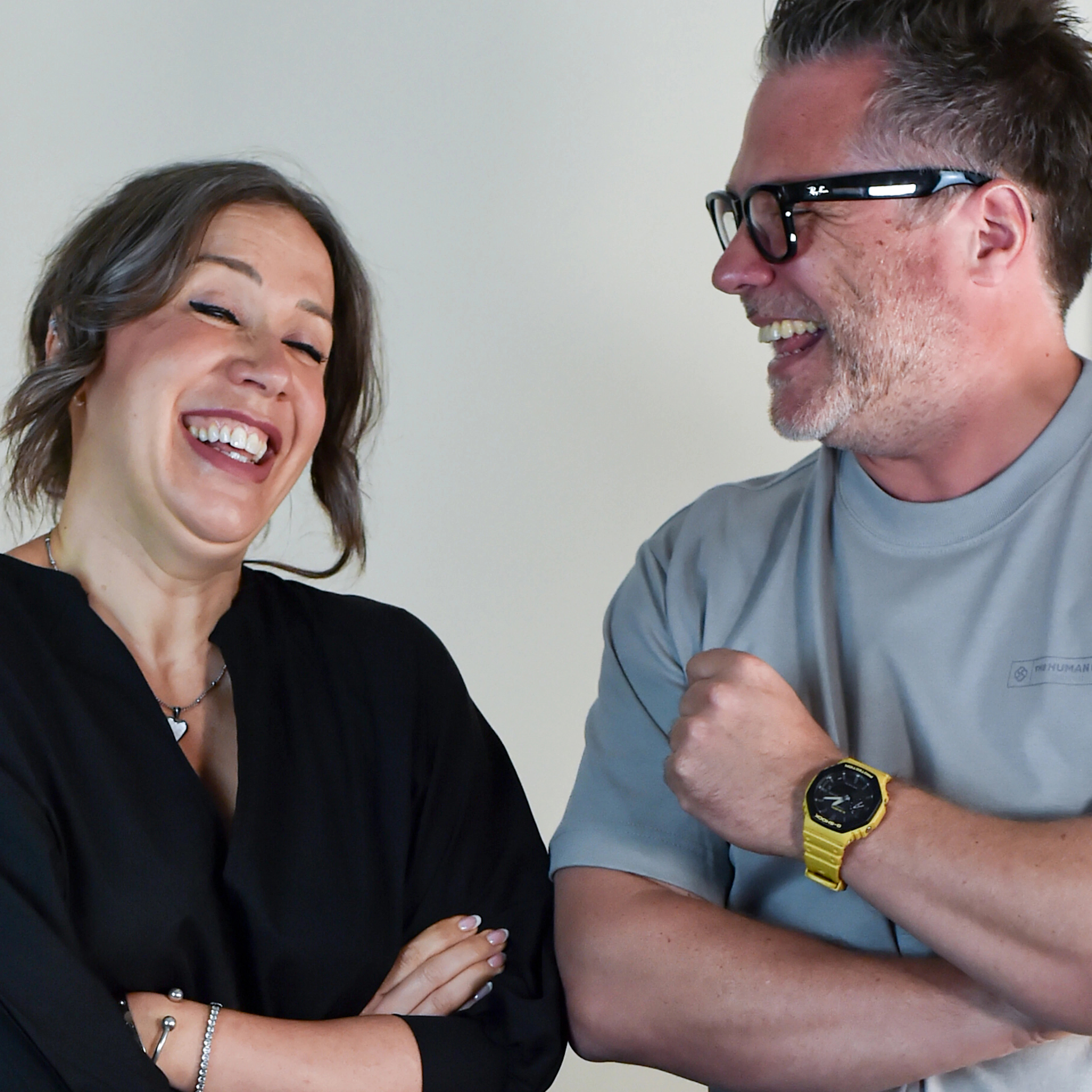 Nick and Lydia laughing
