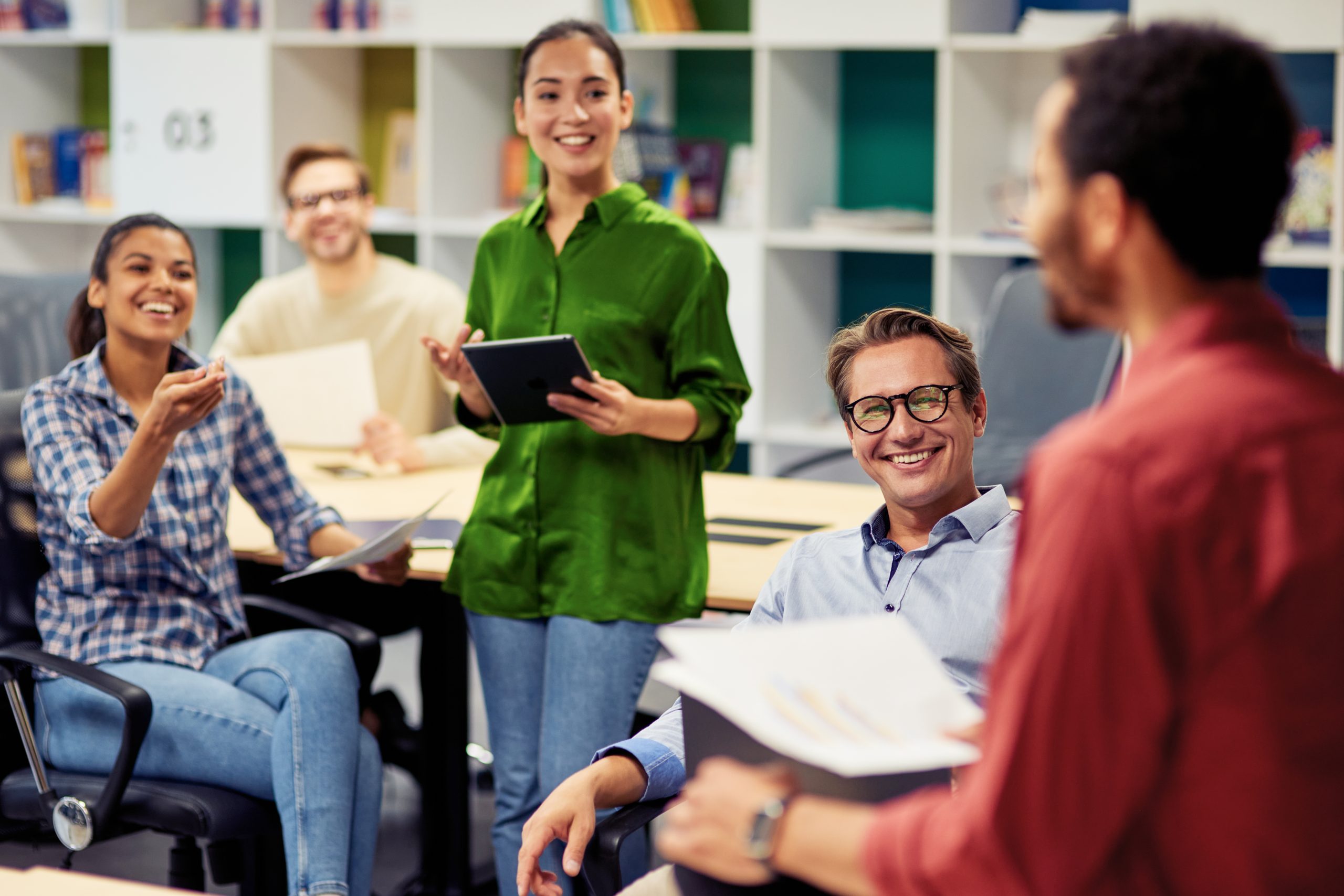 A positive team having a meeting