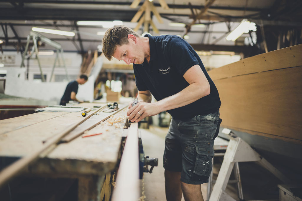 Boatbuilder at Peter Freebody & Co, working on new slipper launch 