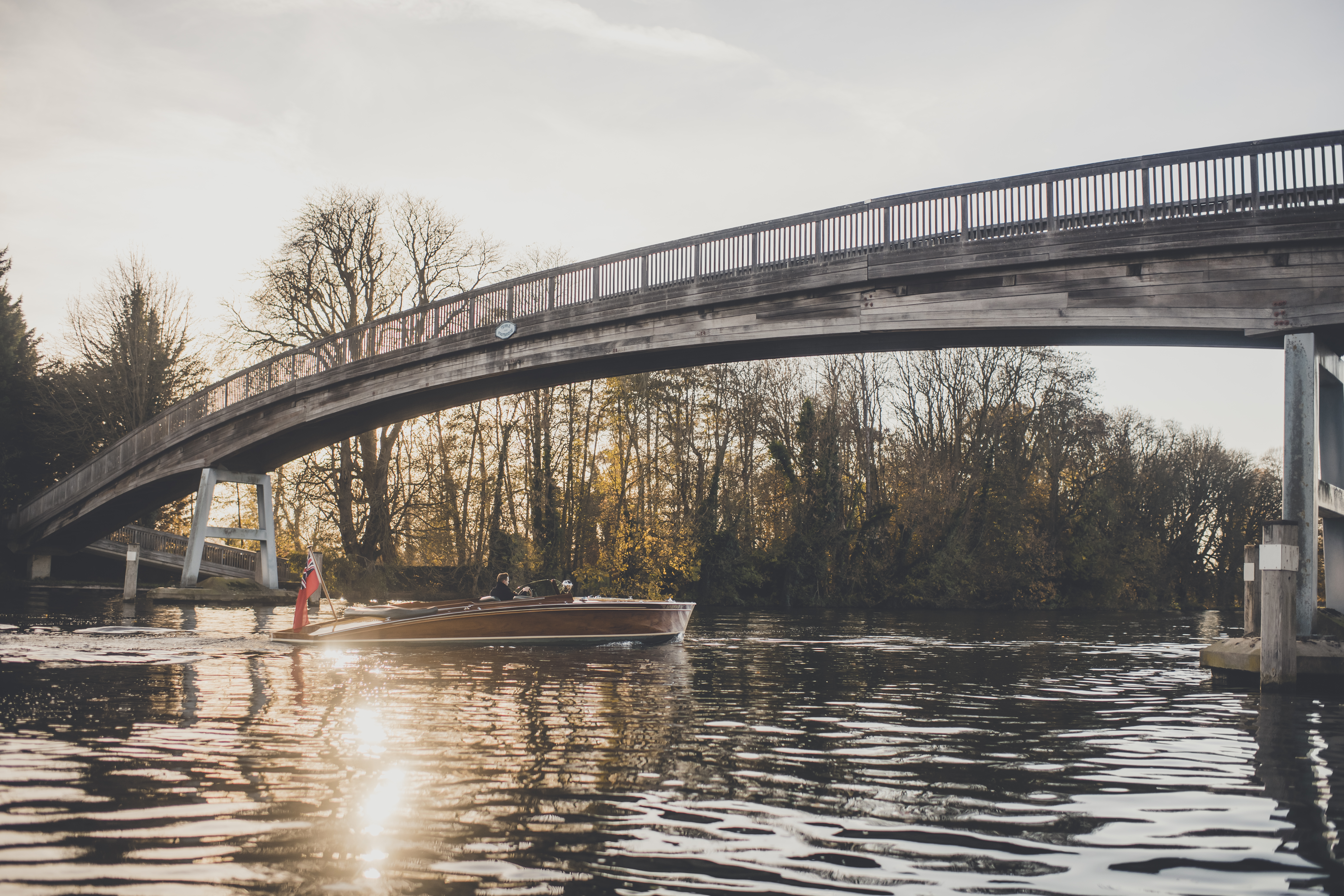 Slipper launch for sale, Freebody Slipstream slipper launch driving under bridge with sunset