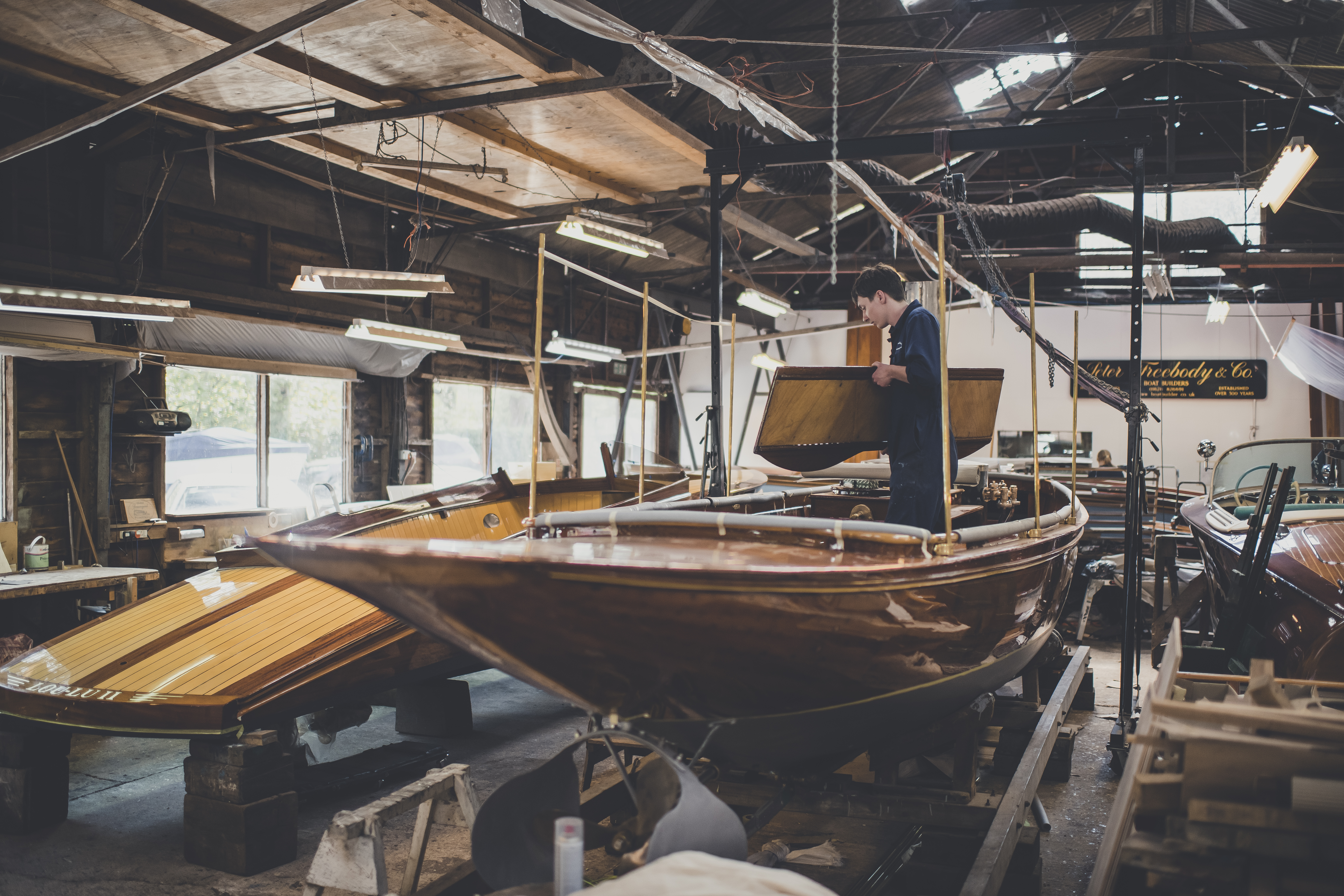Wooden boat restoration, Steam launch, slipper launches and Rivas being restored in the Peter Freebody & Co workshops 