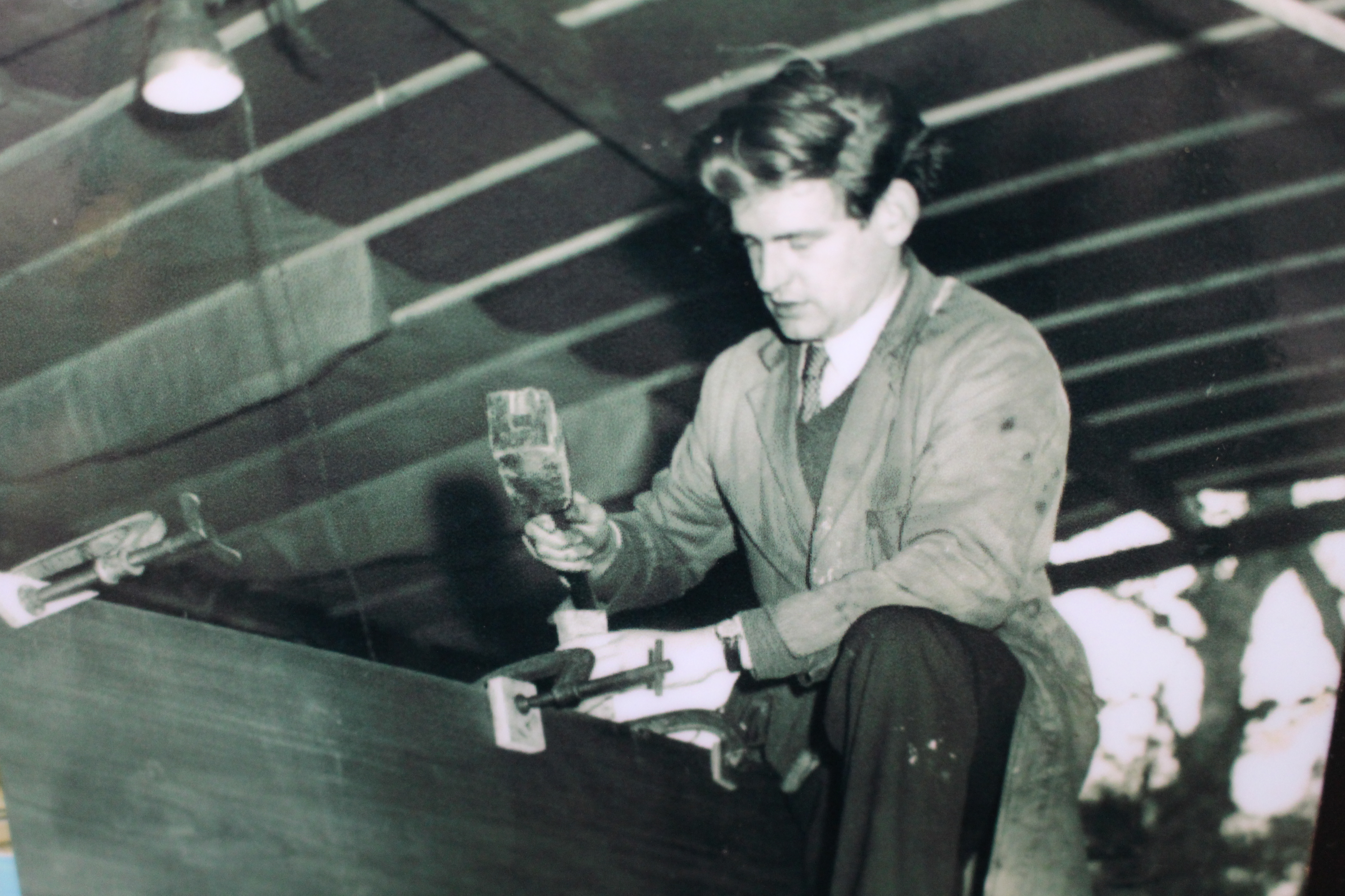 Traditional wooden boats, Peter Freebody working on boat in Hurley workshop 1960's
