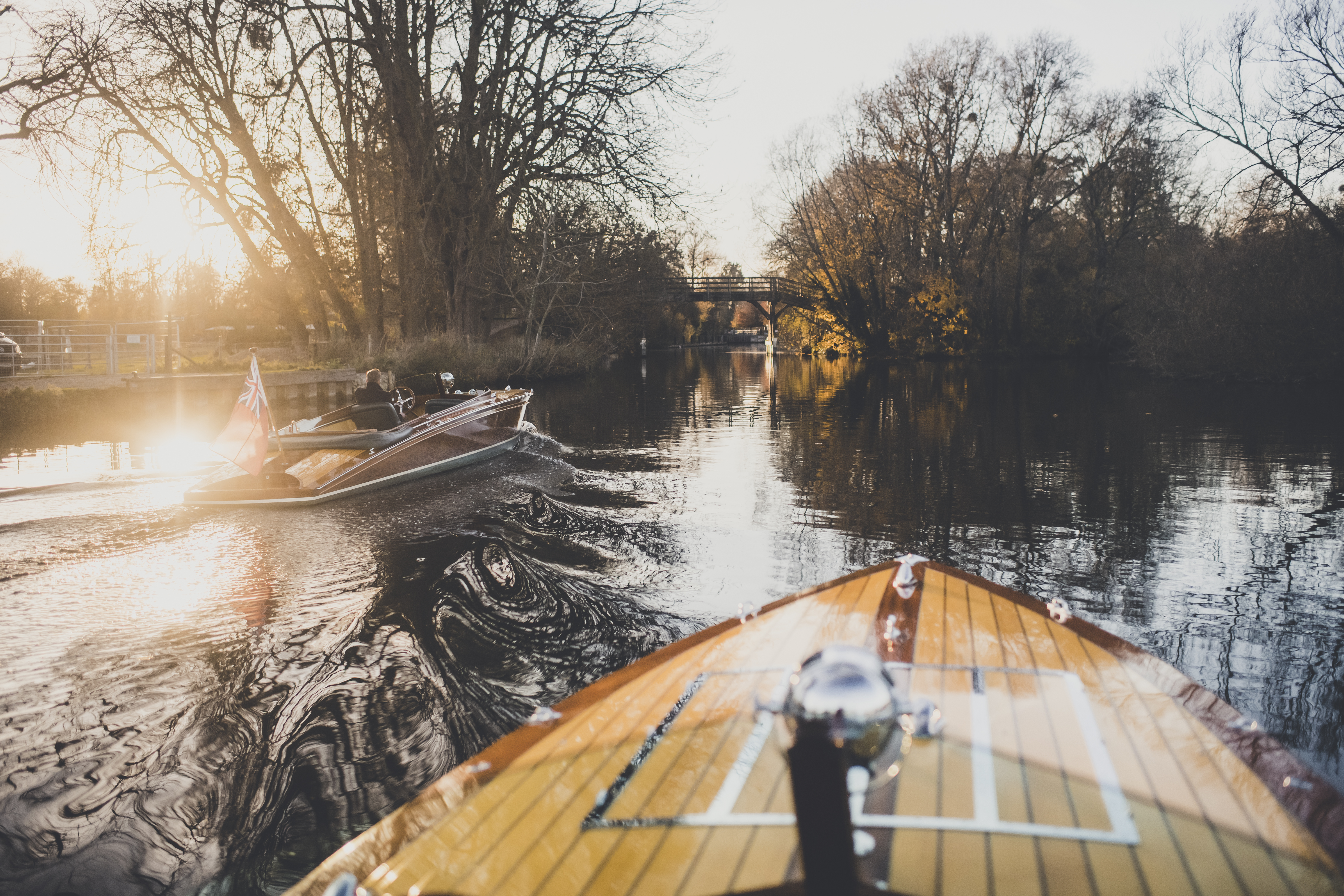 Luxury boatbuilders, Freebody slipper launches on the river Thames at sunset