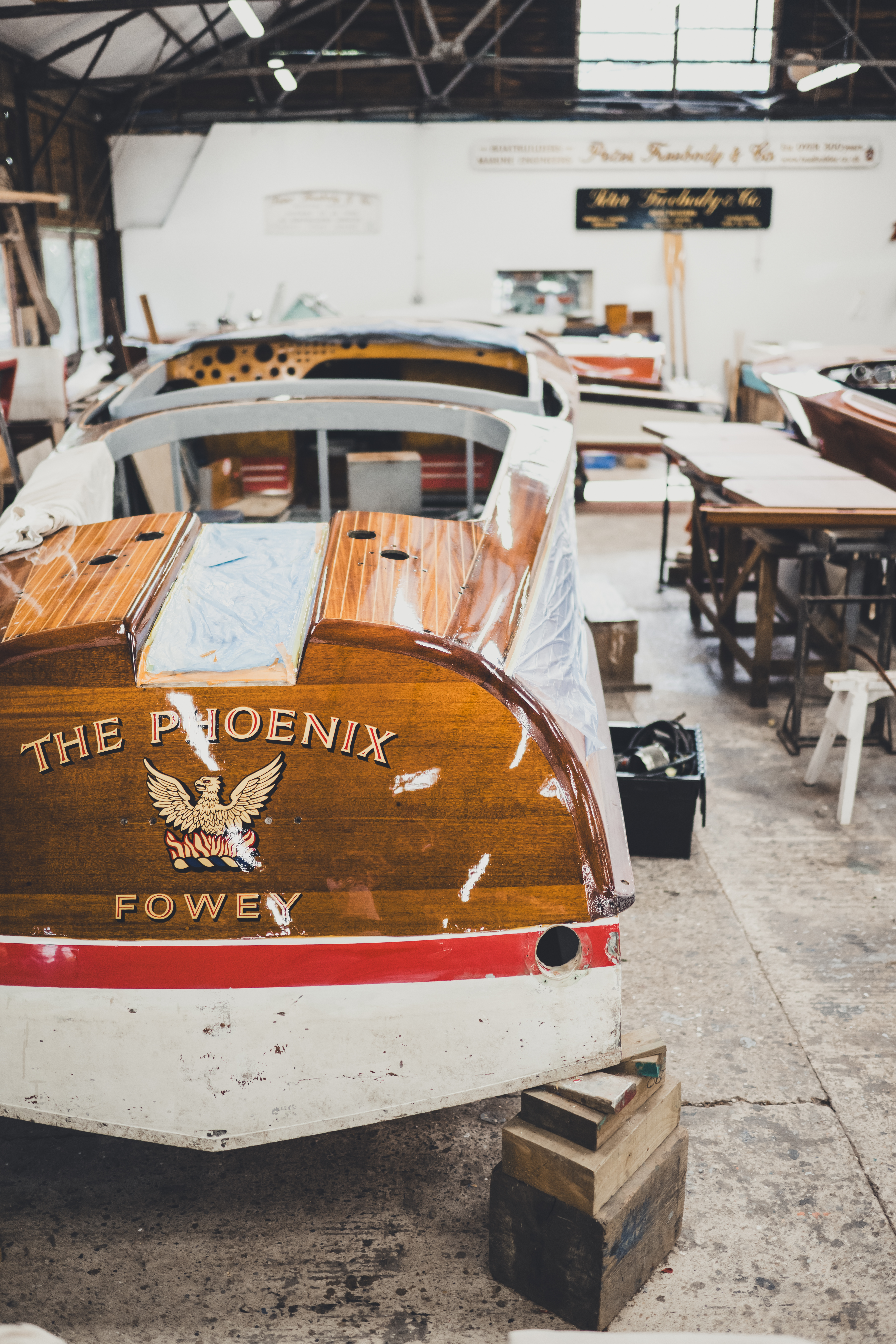 Riva Super Aquarama undergoing restoration in Peter Freebody & Co workshop