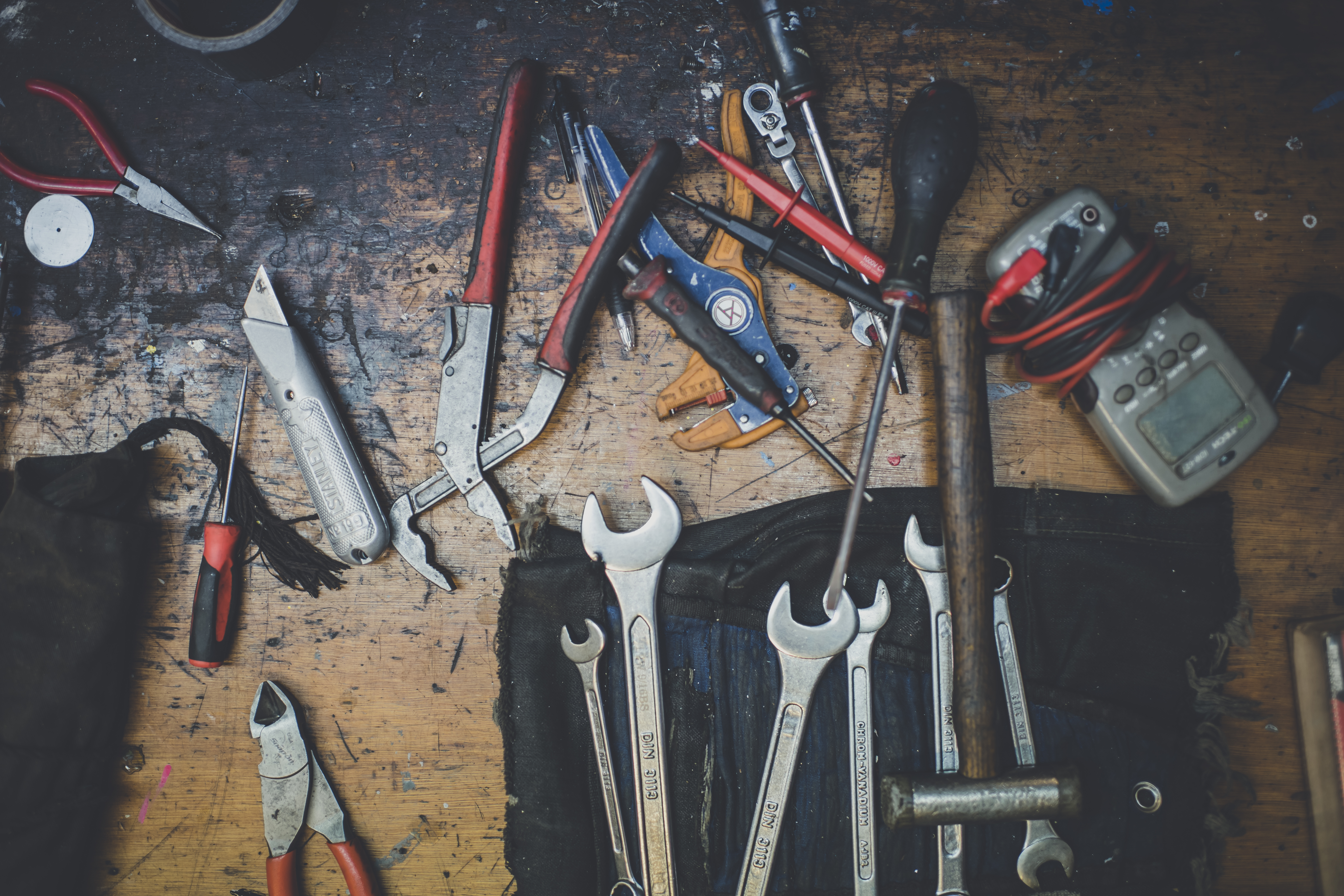 Wooden boat restoration, engineers tools on Freebody workshop bench