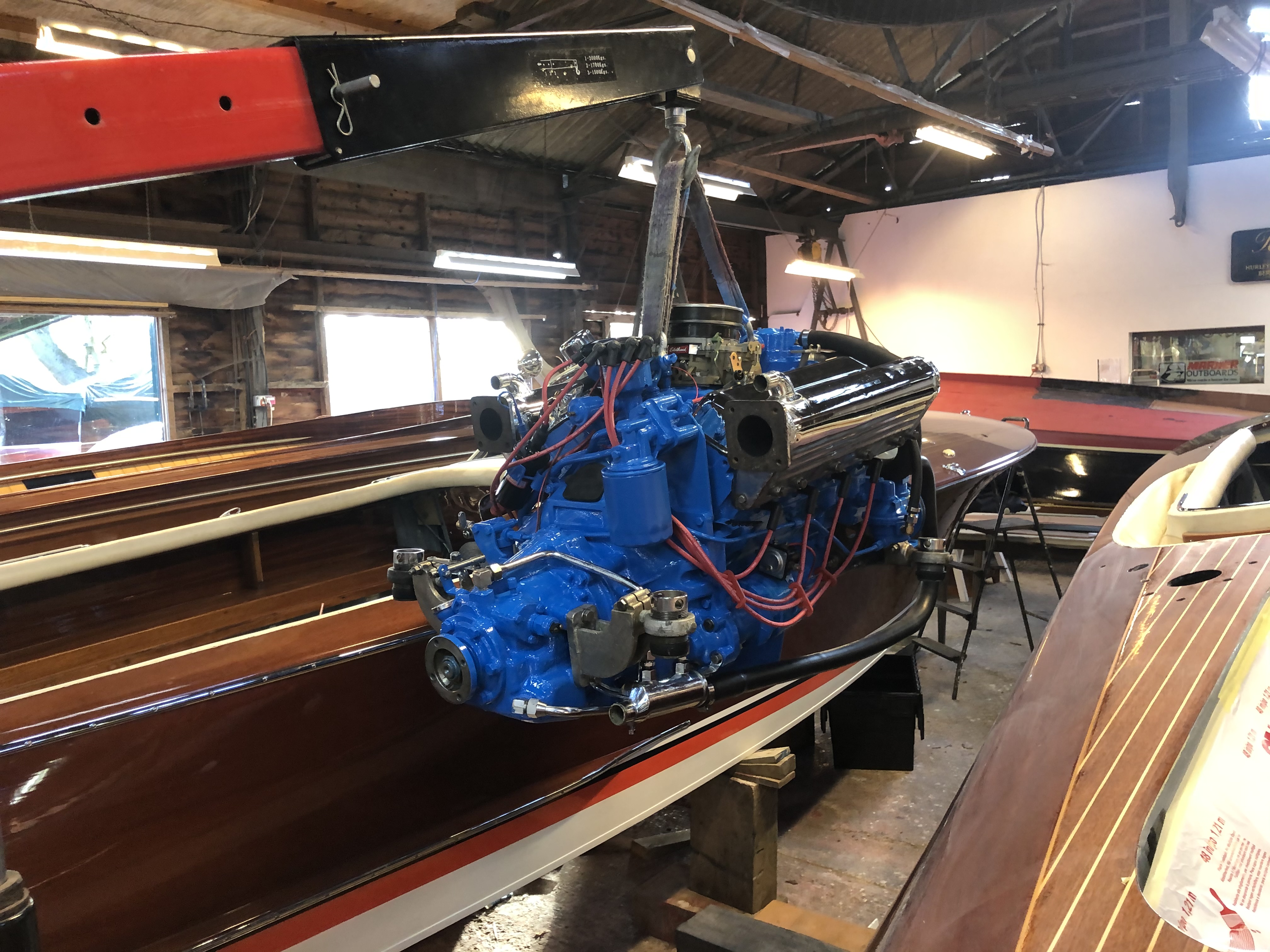 V8 engine alongside Riva in Peter Freebody & Co workshop