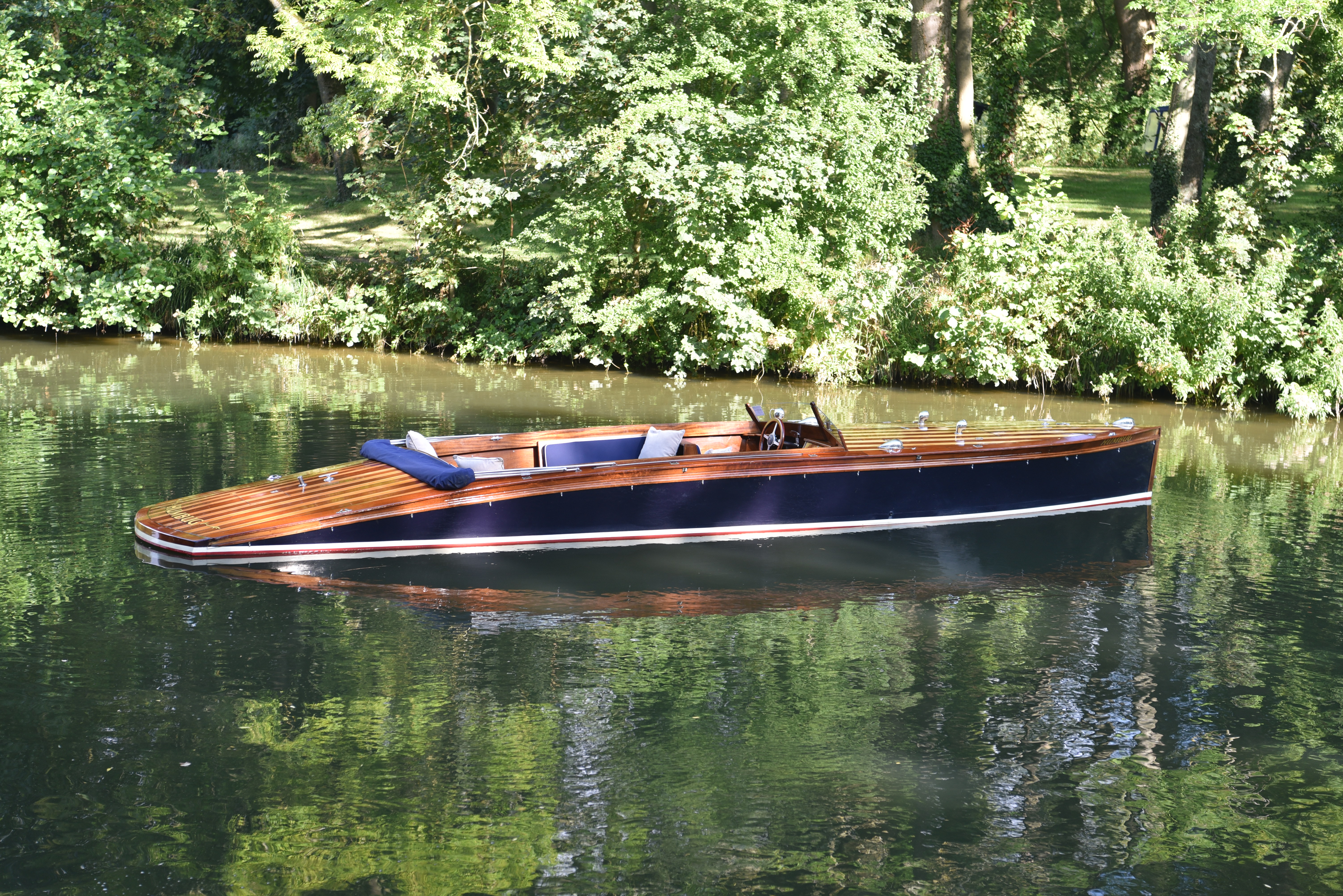 Andrews slipper launch for sale, starboard side profile of boat on river Thames