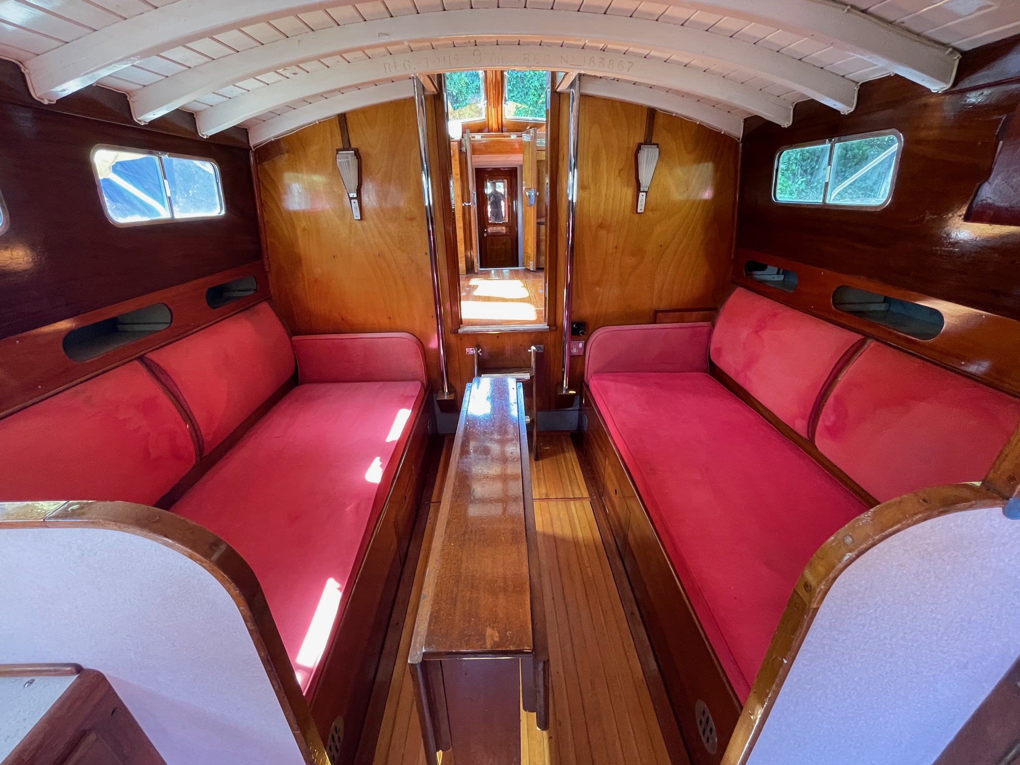 Osborne cruiser for sale, stern cabin with upholstered side bunks
