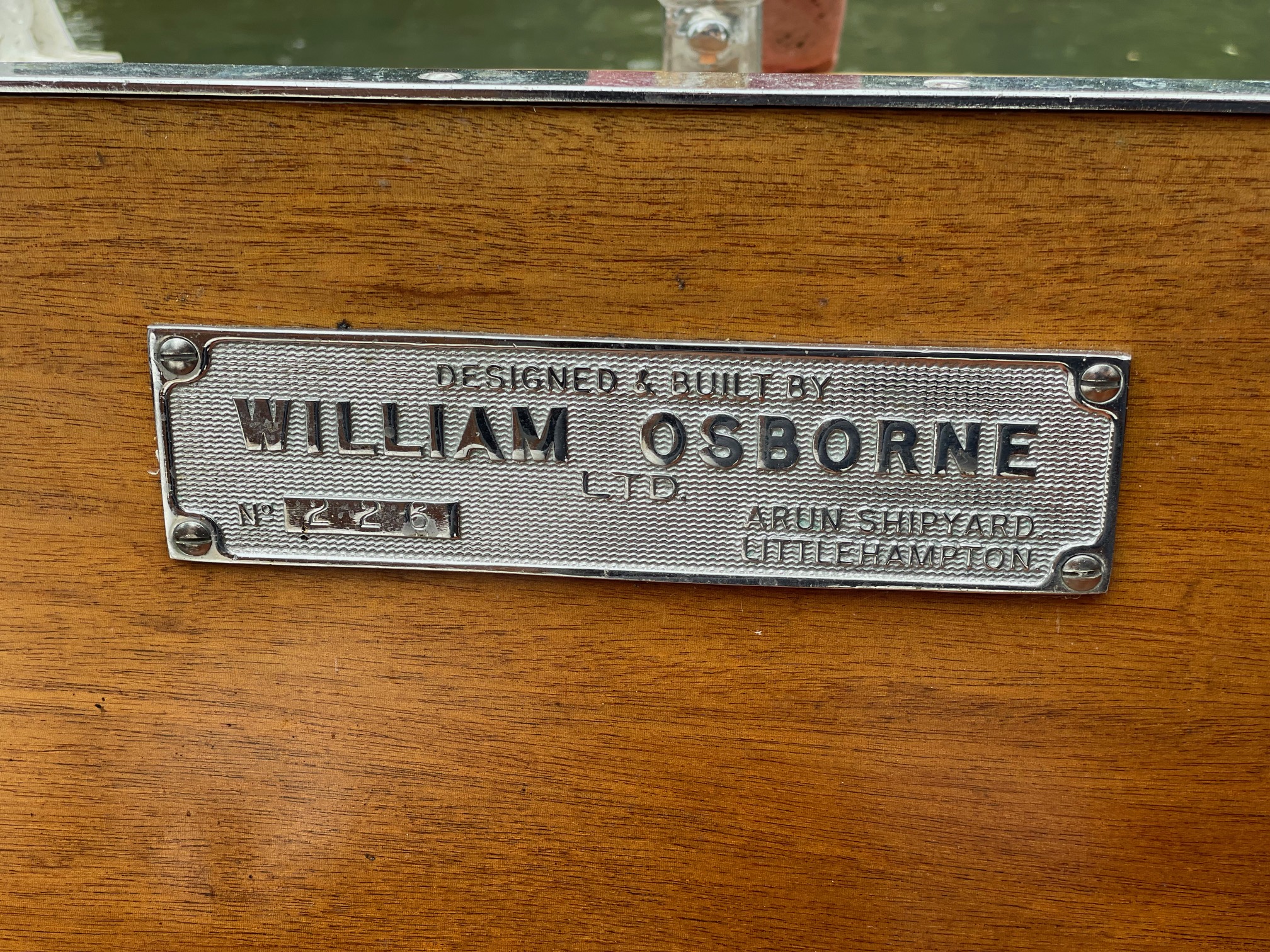 Osborne cruiser for sale, William Osborne builders plate