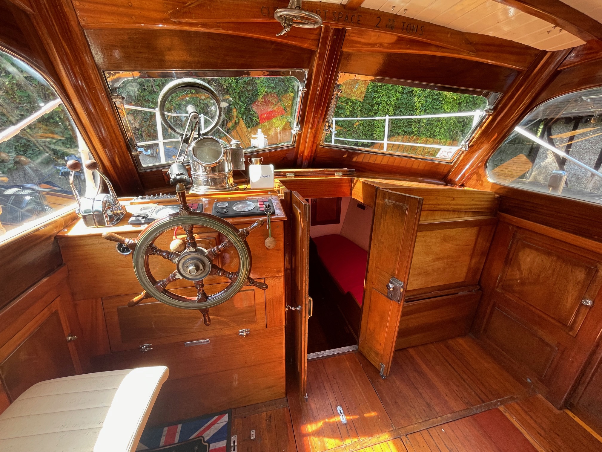 Osborne cruiser for sale, wheelhouse cockpit looking forward 