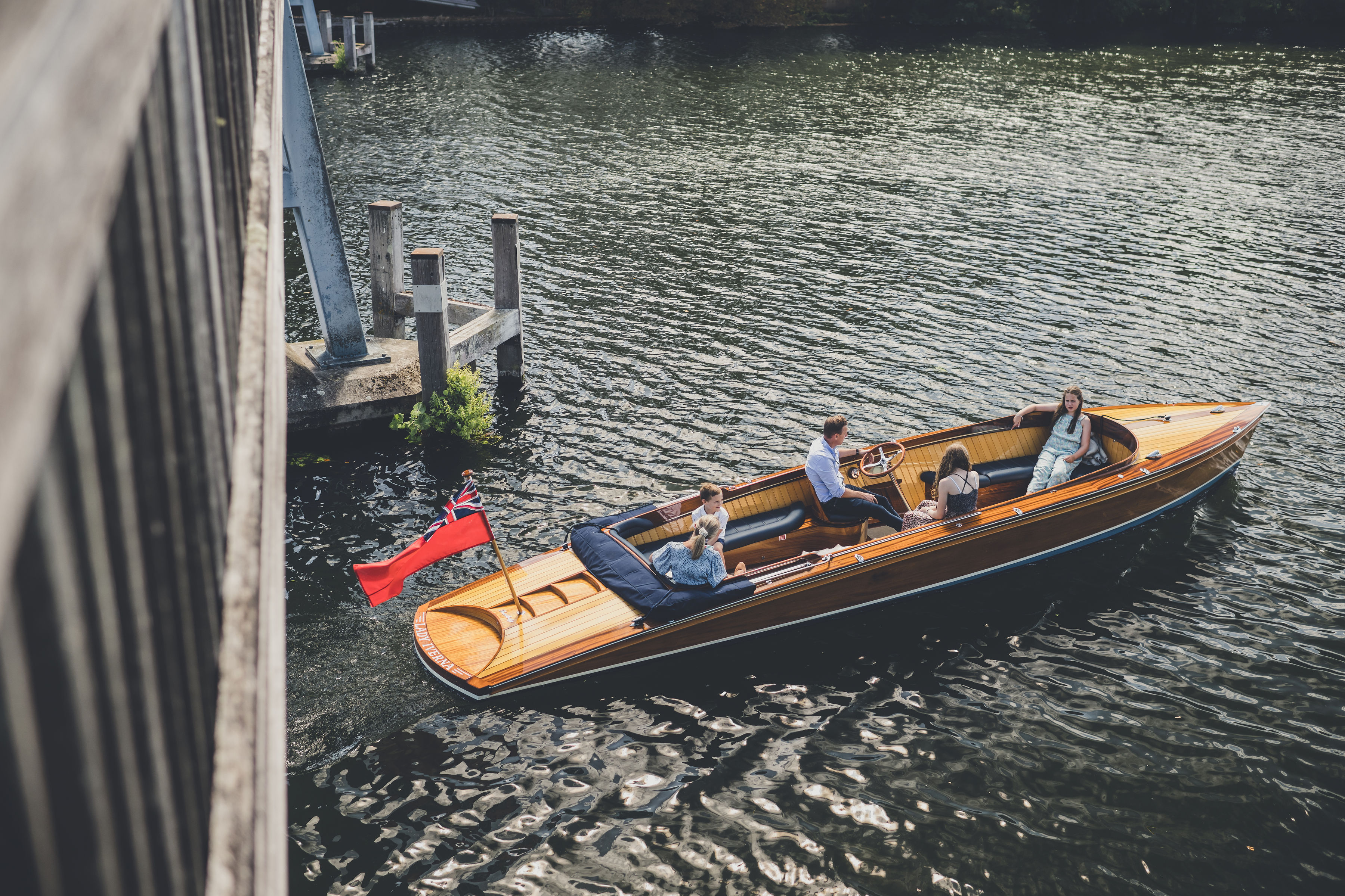 Slipper launch, Freebody Silhouette slipper Launch driving under bridge river Thames