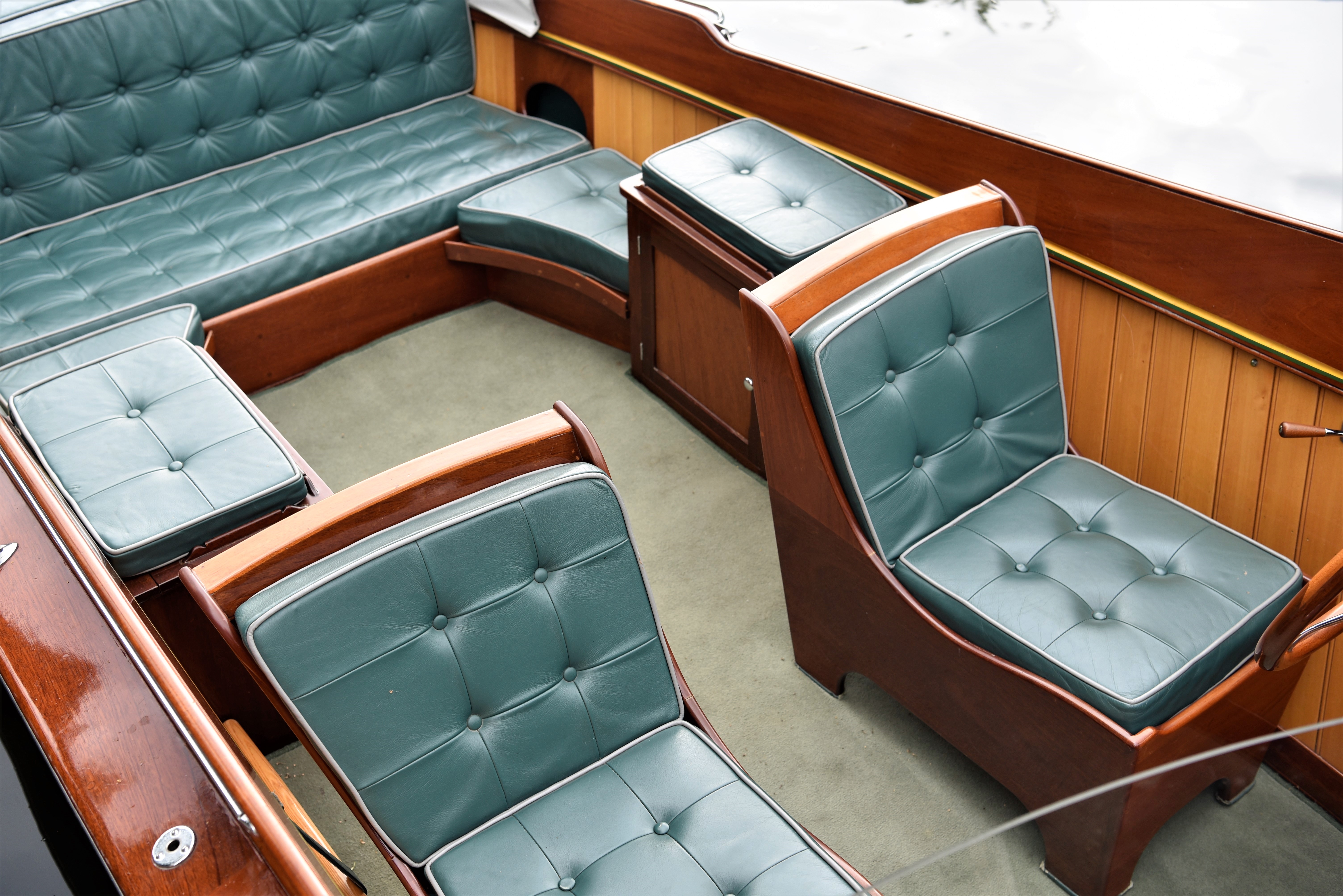 Slipper launch for sale, interior seating on Freebody slipper launch