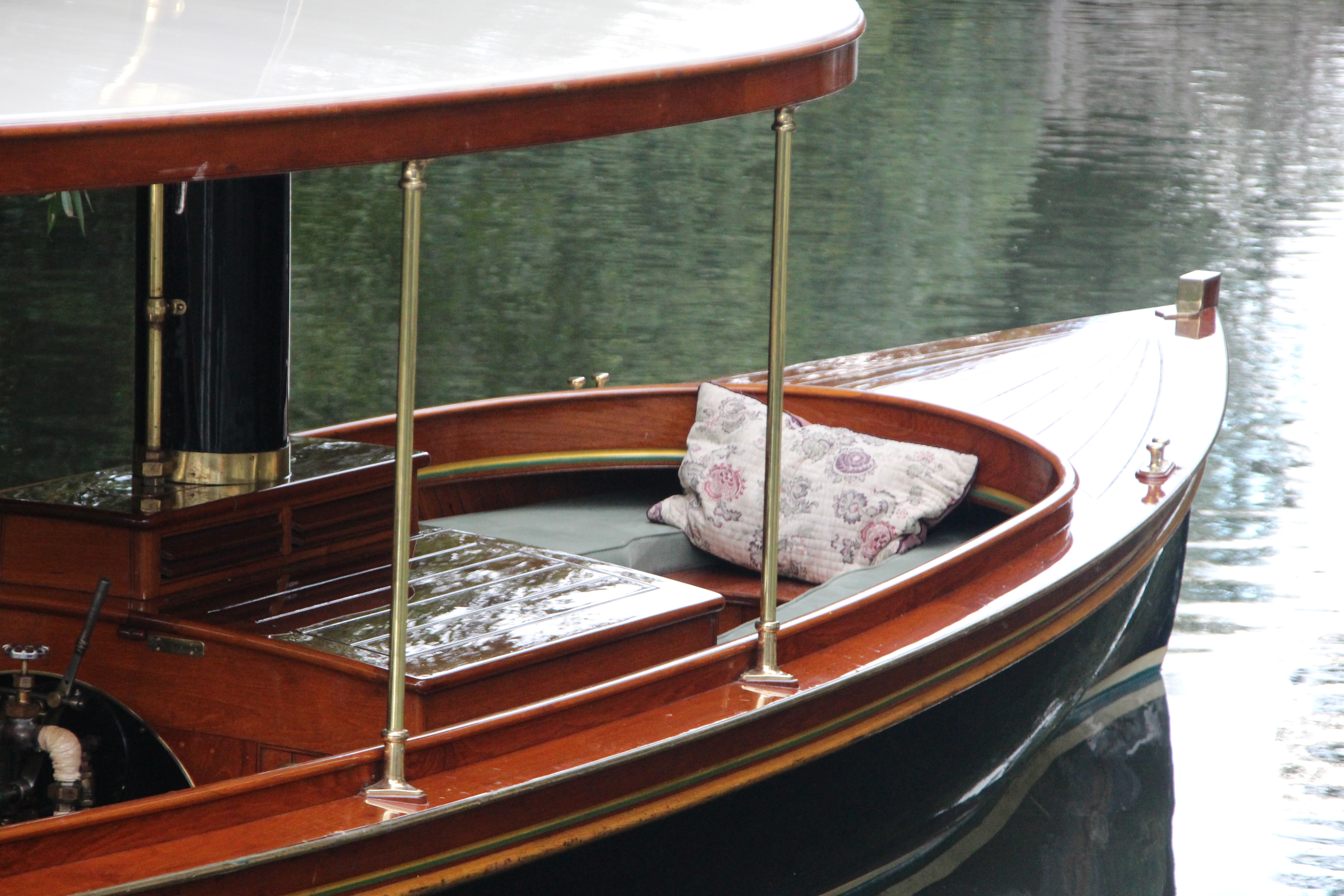 Steam launch for sale, forward cockpit with canopy over