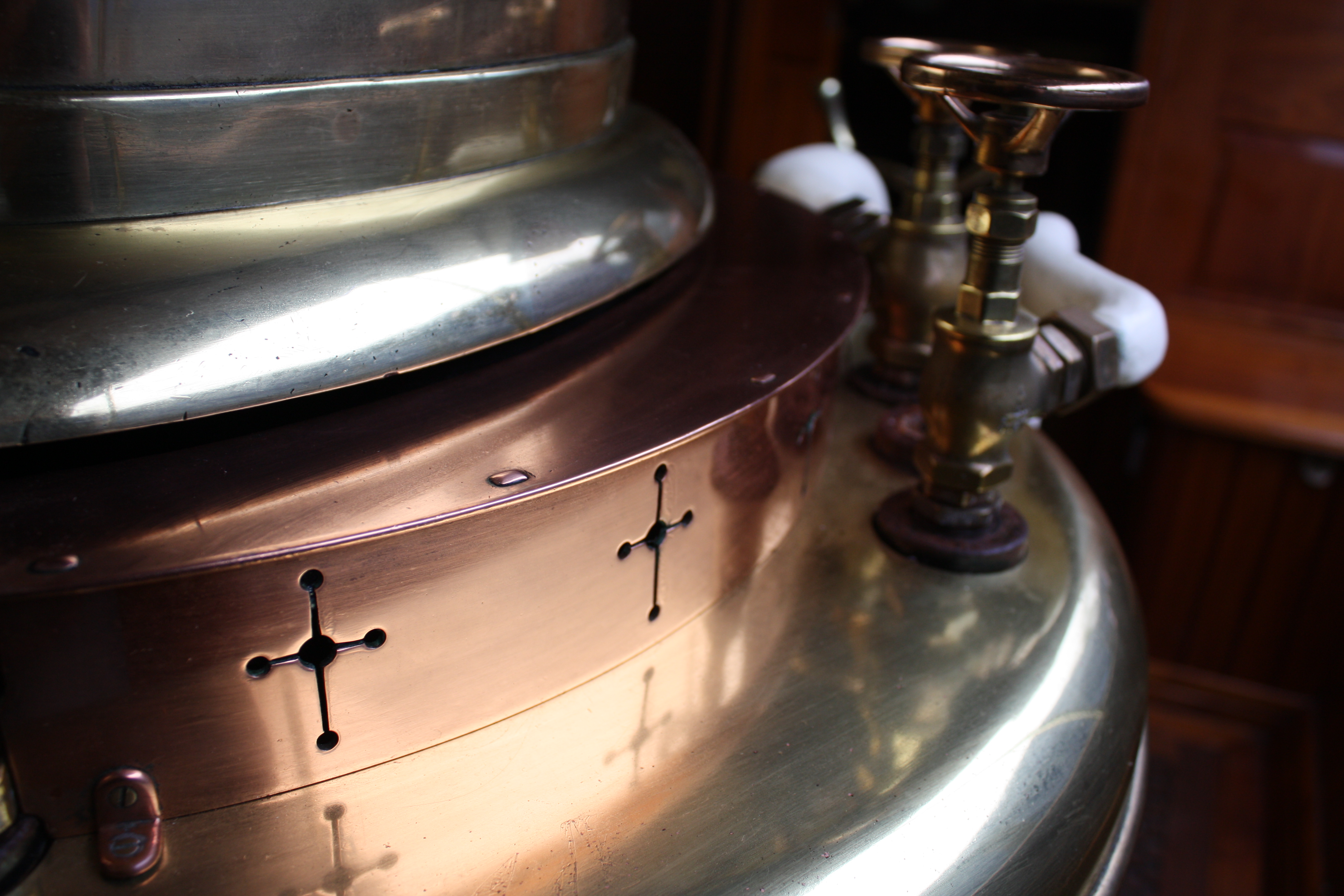 Steam launch for sale, detail of boiler spinning